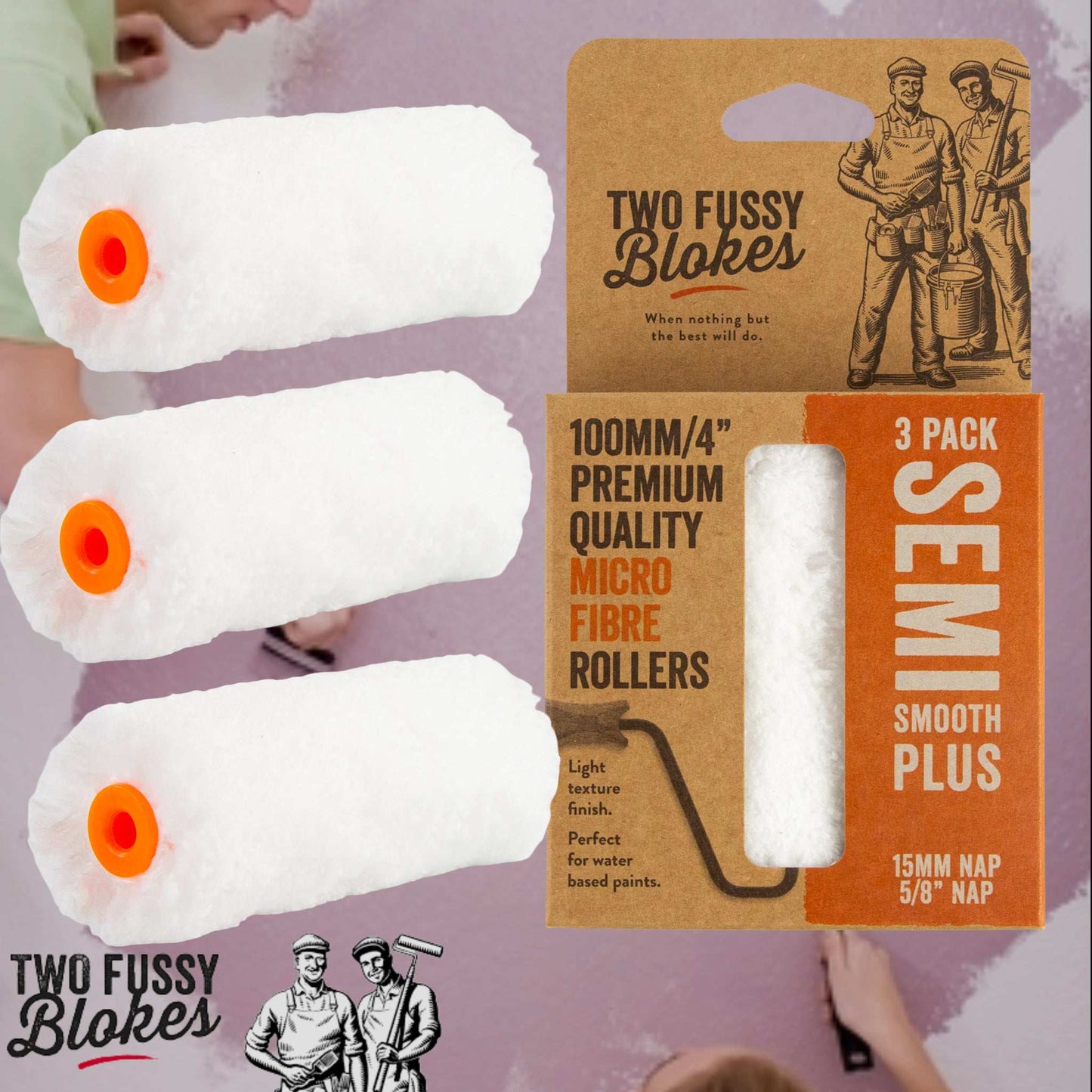 100mm Microfibre Paint Mini-Roller Sleeve 3 Pack -Semi-Smooth 15mm Nap From Two Fussy Blokes