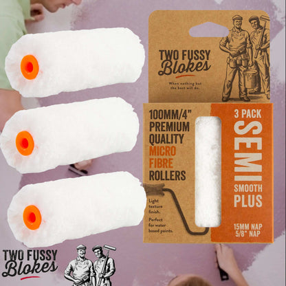 100mm Microfibre Paint Mini-Roller Sleeve 3 Pack -Semi-Smooth 15mm Nap From Two Fussy Blokes