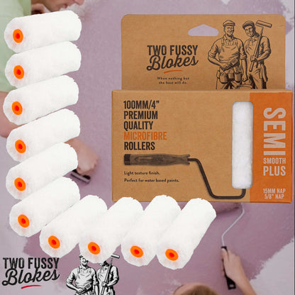 100mm Microfibre Paint Mini-Roller Sleeve 10 Pack -Semi-Smooth 15mm Nap From Two Fussy Blokes