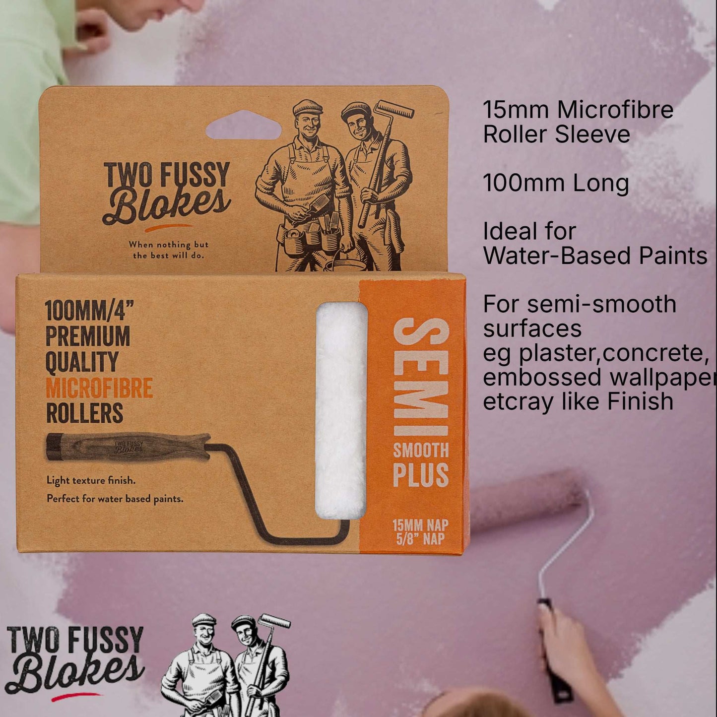 100mm Microfibre Paint Mini-Roller Sleeve 10 Pack -Semi-Smooth 15mm Nap From Two Fussy Blokes