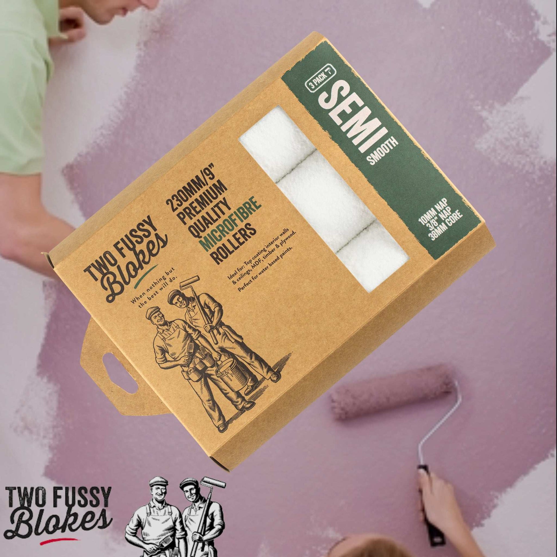 230mm Microfibre Paint Roller Sleeve -(3 Pack)-Semi-Smooth 10mm Nap From Two Fussy Blokes