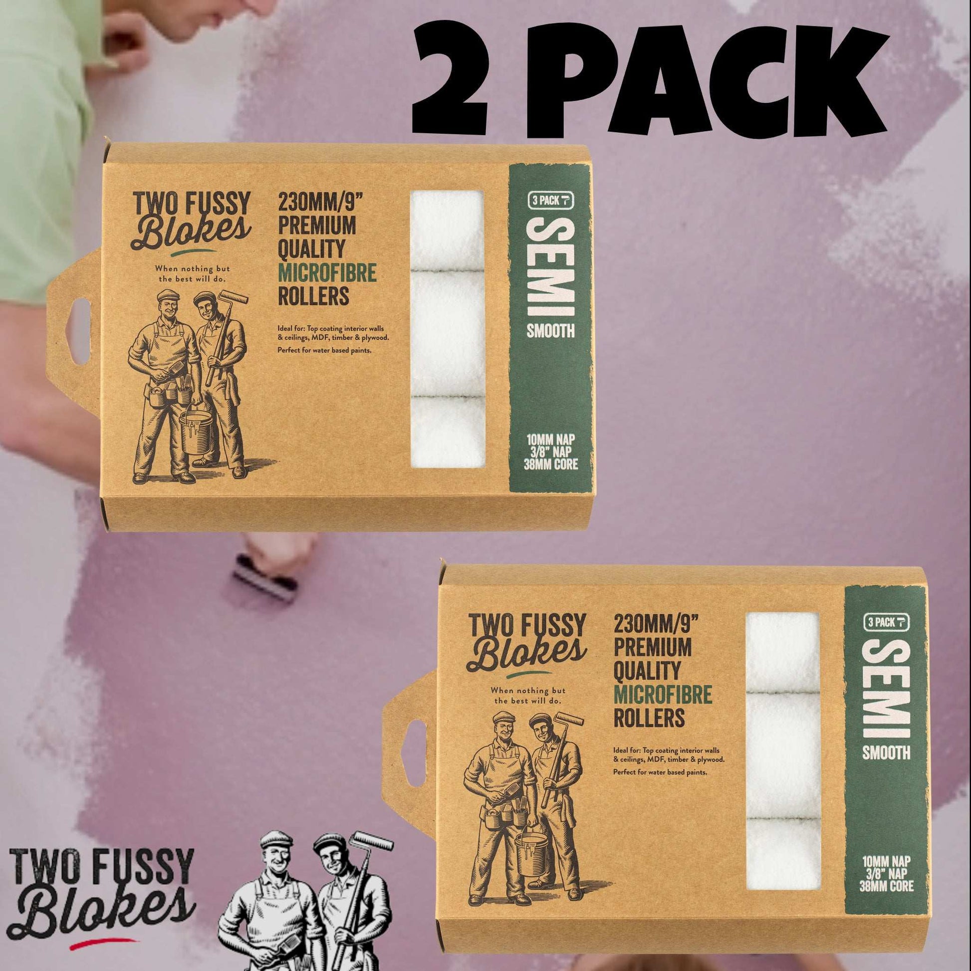 230mm Microfibre Paint Roller Sleeve -(3 Pack)-Semi-Smooth 10mm Nap From Two Fussy Blokes