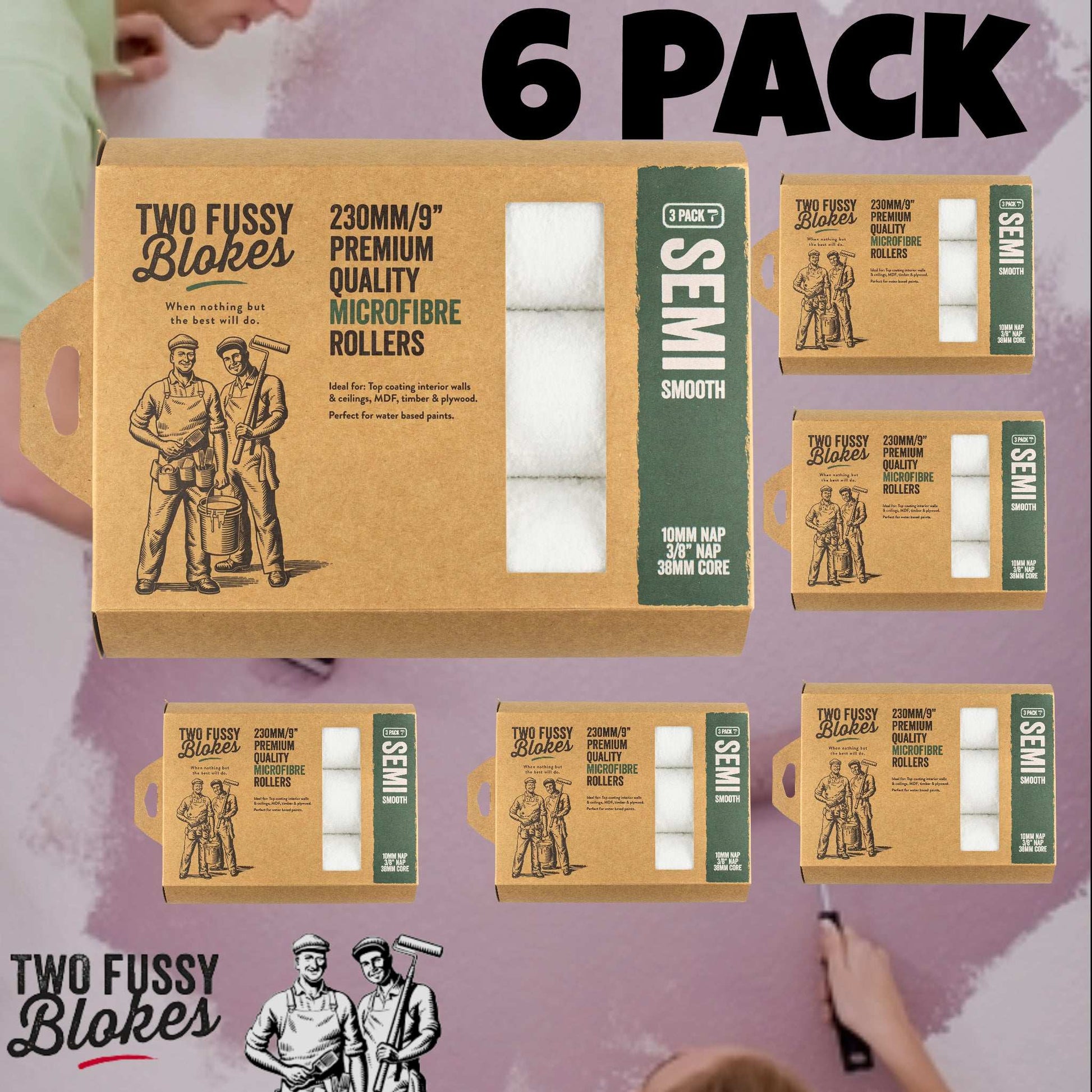 230mm Microfibre Paint Roller Sleeve -(3 Pack)-Semi-Smooth 10mm Nap From Two Fussy Blokes