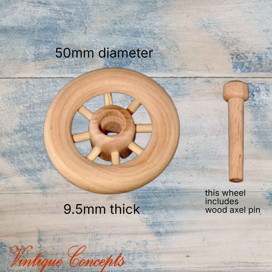 Maple Classic wagon wood wheel with spokes 50mm (9.5mm axel) for toys