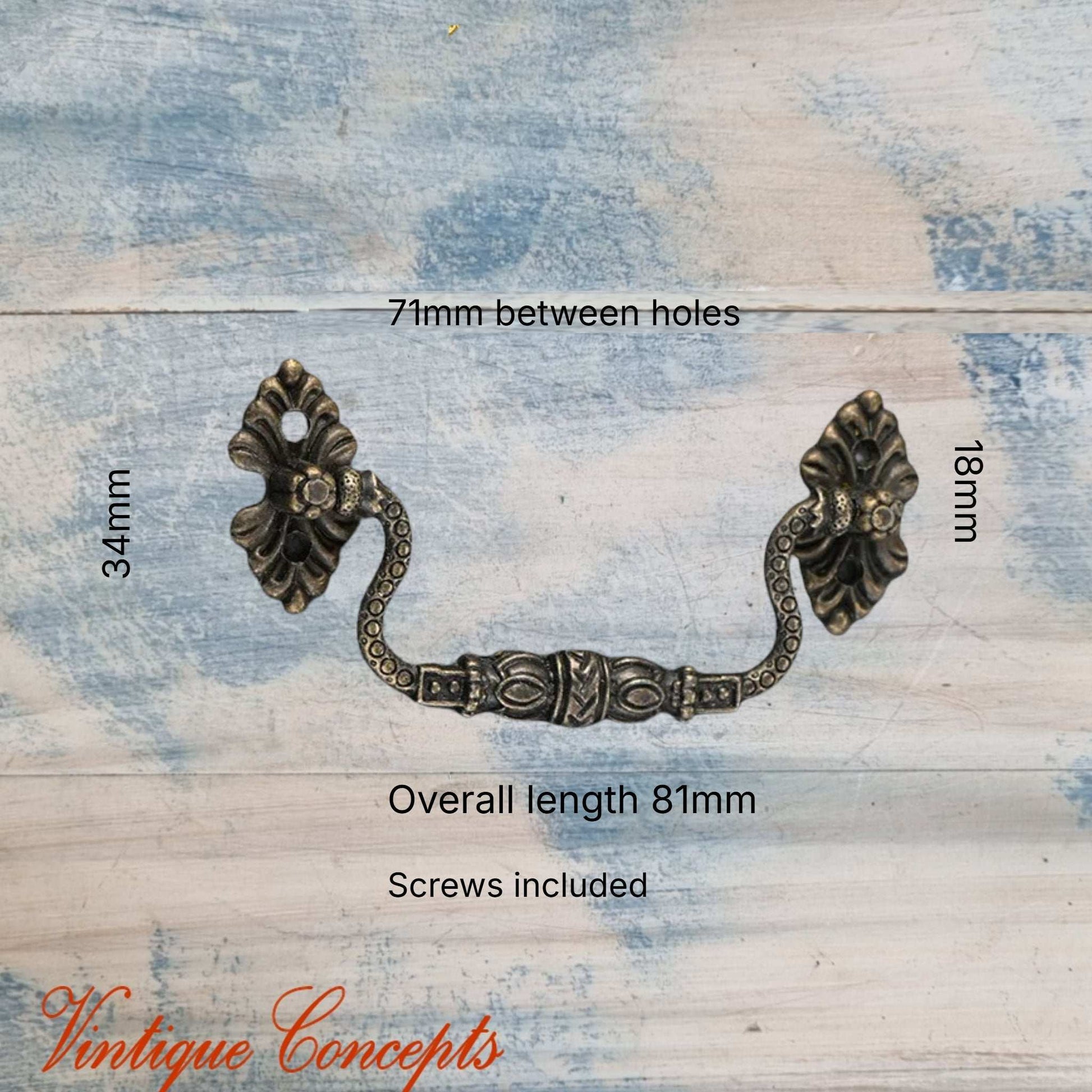 Small Victorian Bronze Drawer Handle - Antique Style Swing Handle Pull 81mm longth