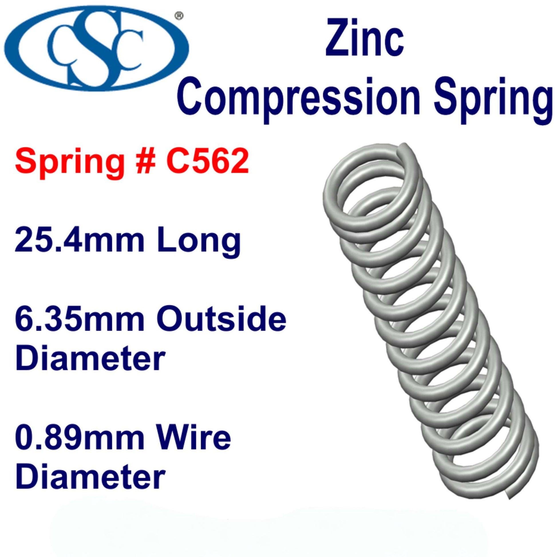Zinc Compression Spring 25.4mm long (6.35 OD x 0.89 WD) C562 (2 pack) from Century