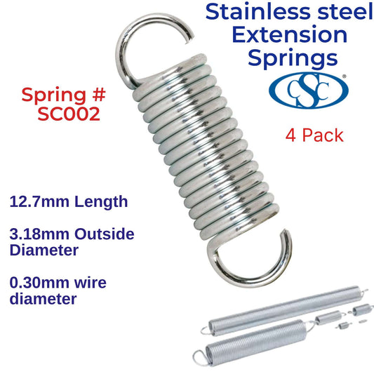 Stainless Steel Extension Spring  12.7mm Long (3.18 OD x 0.33 WD) SC002 (4 Pack) from Century