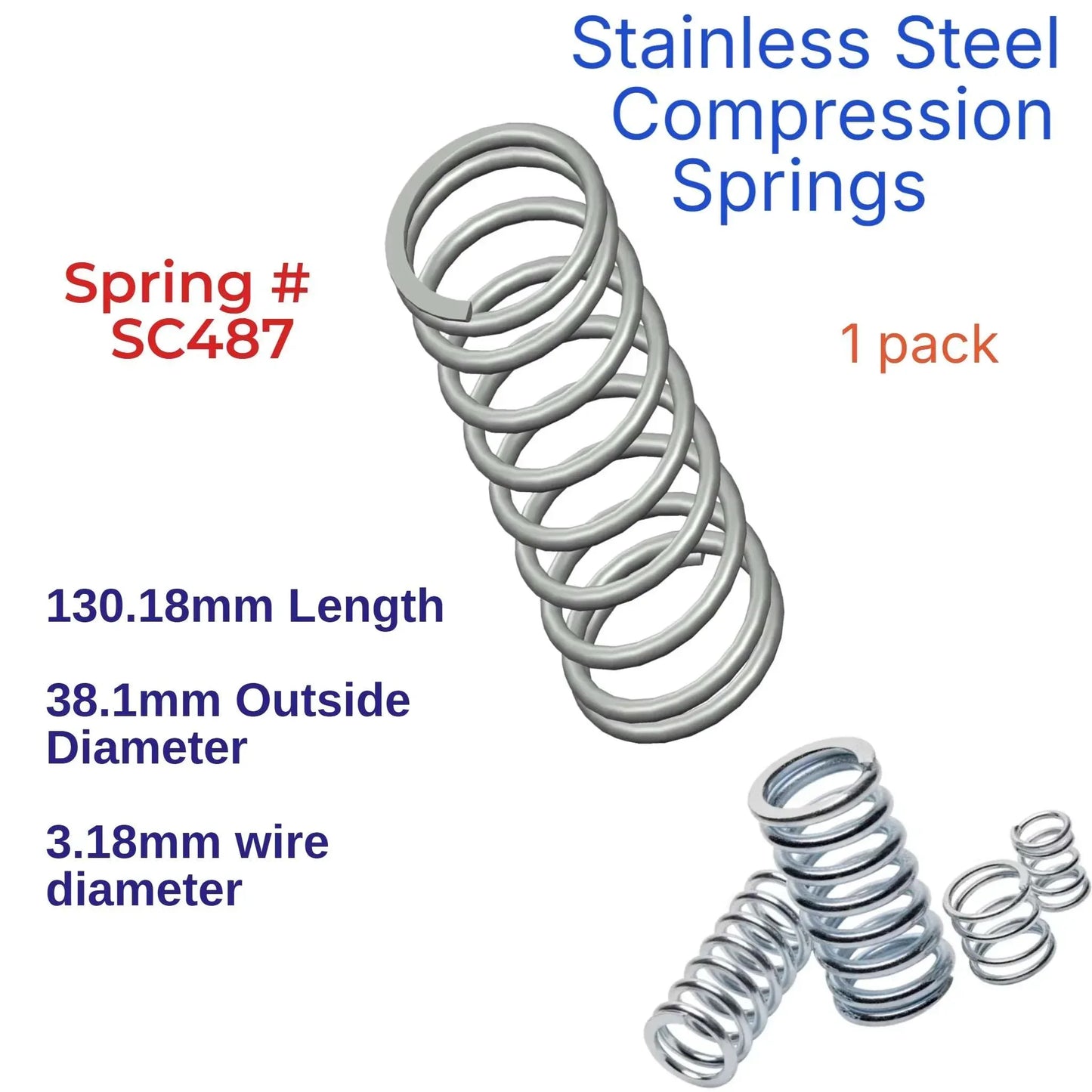 Stainless Steel Compression Spring 130.18mm Long (38.1 OD x 3.18mm WD) C487 (1 Pack) from Century - Vintique Concepts