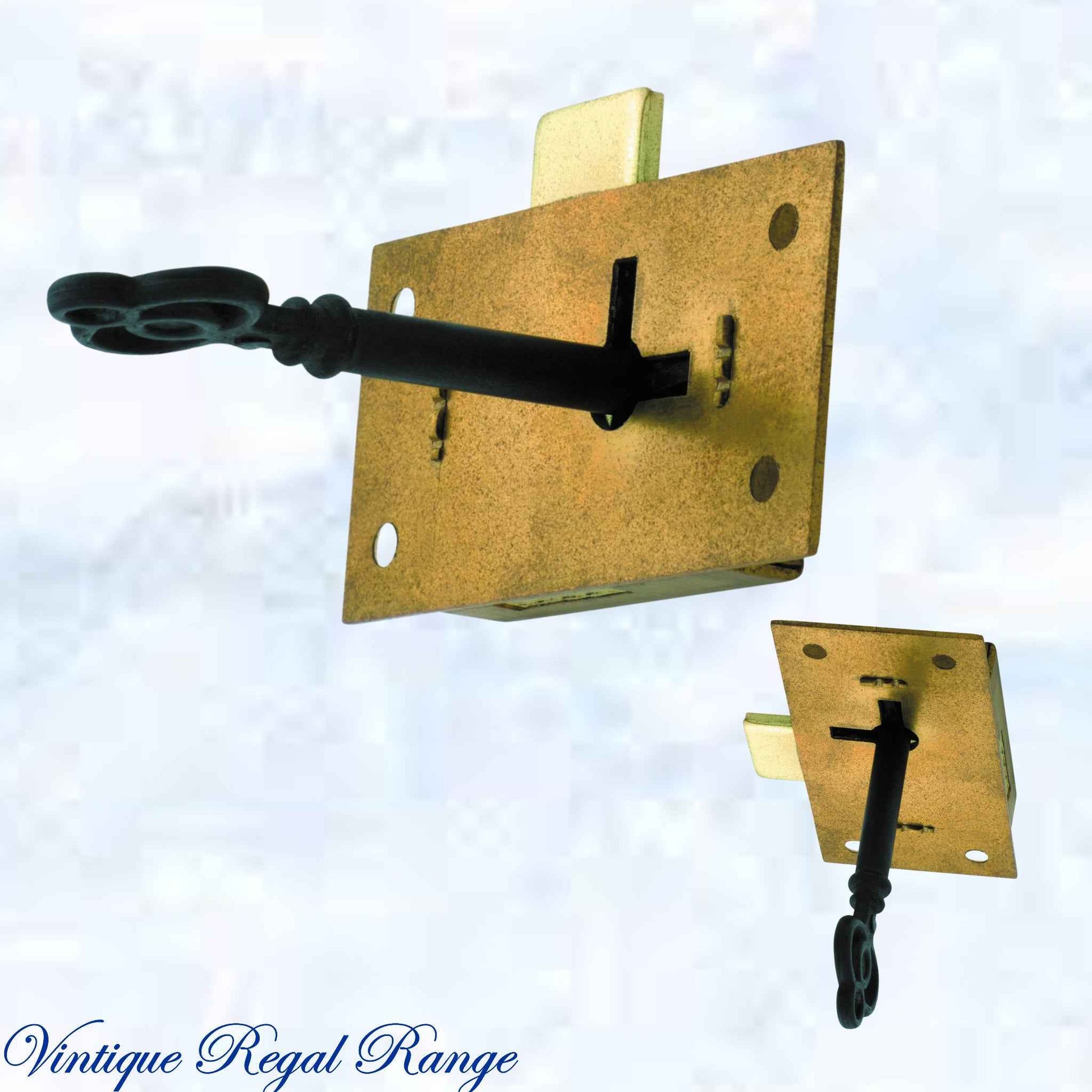 Antique polished brass Cupboard / Box Lock & Key 37mmW x 76mmH