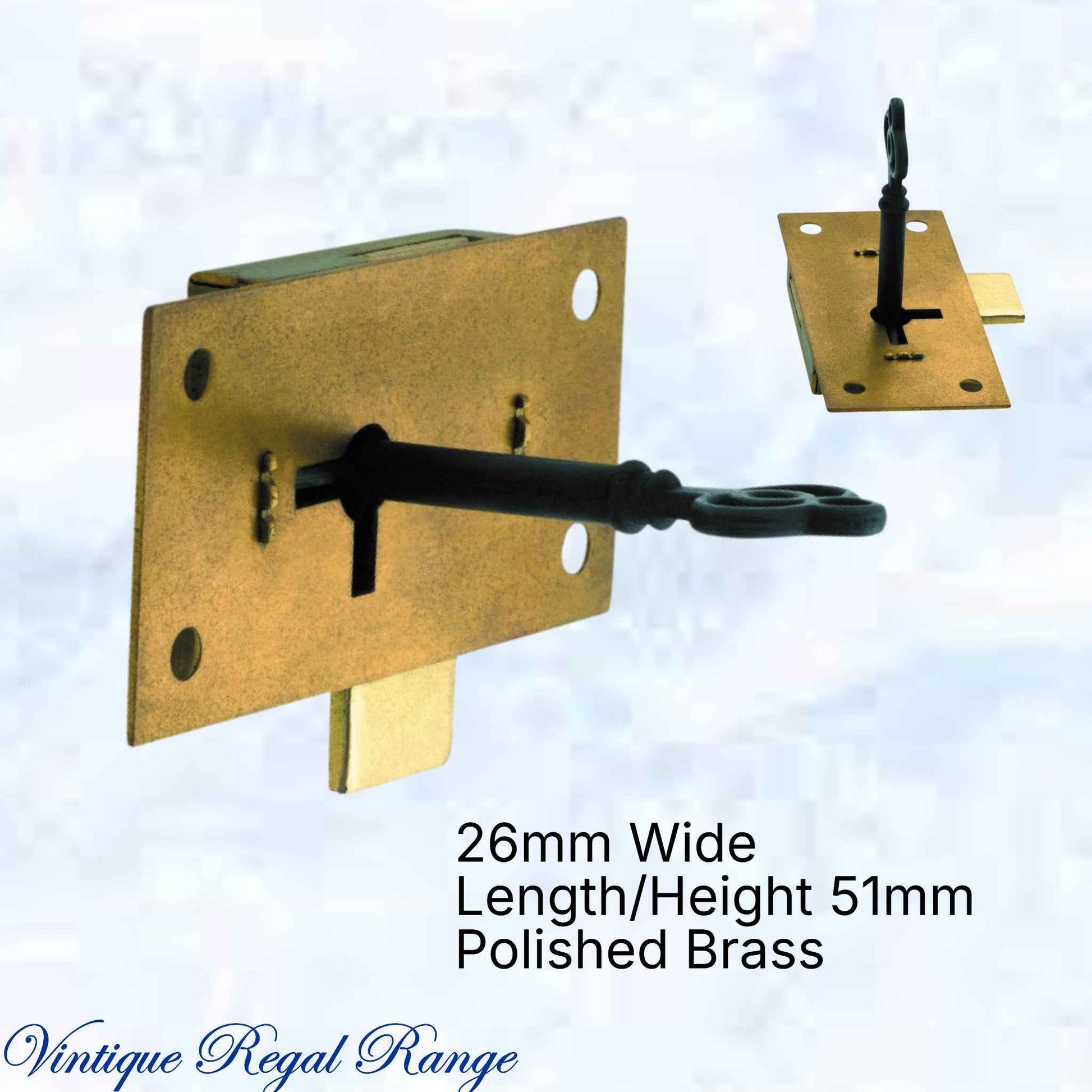 Antique polished brass Drawer Lock & Key 63W x 48mmH