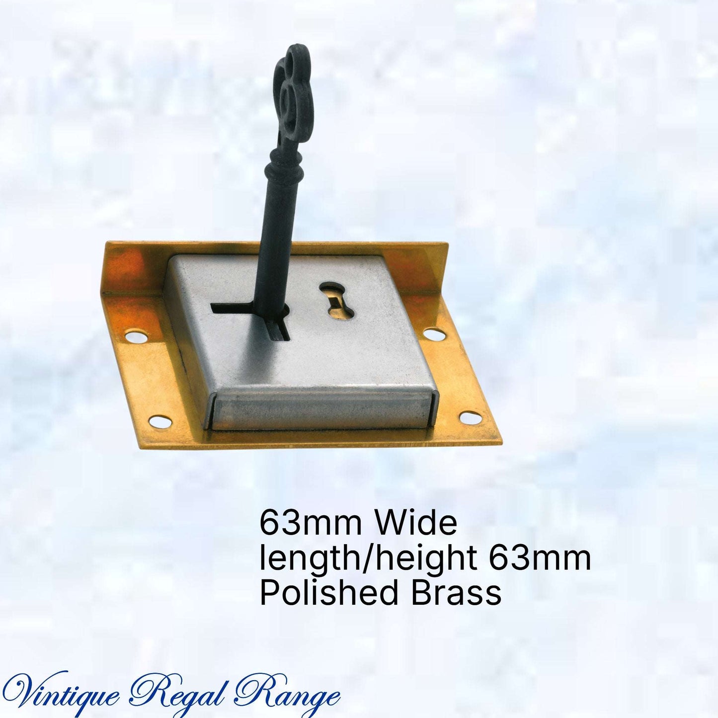 Antique polished brass Drawer Lock & Key 63W x 48mmH