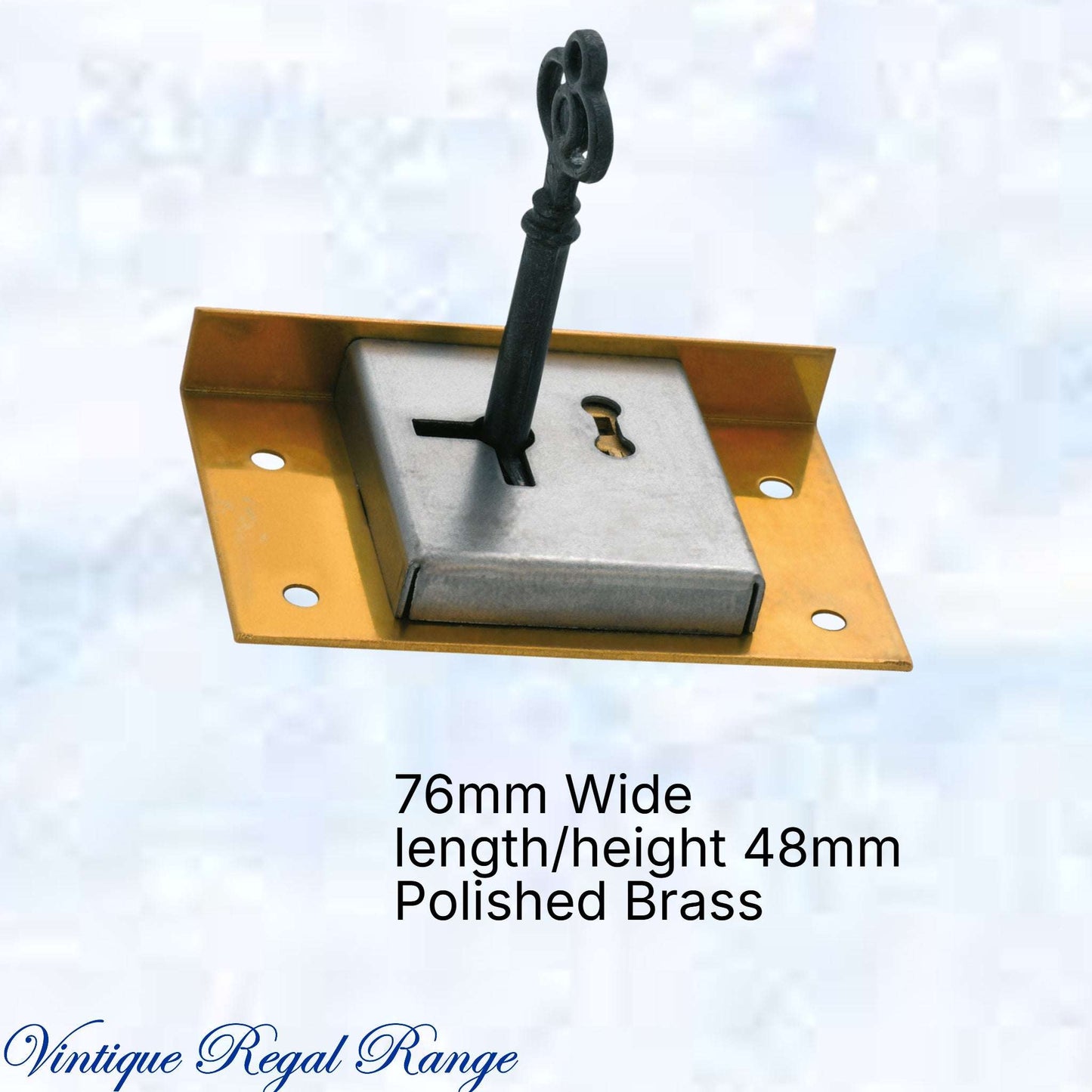 Antique polished brass Drawer Lock & Key 76W x 48mmH