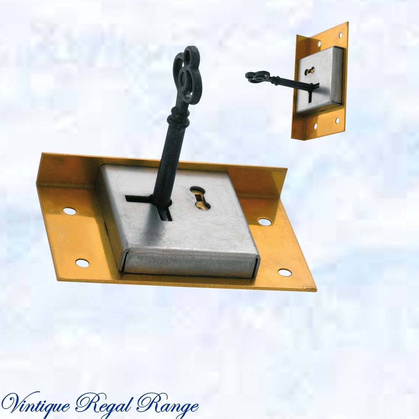 Antique polished brass Drawer Lock & Key 76W x 48mmH