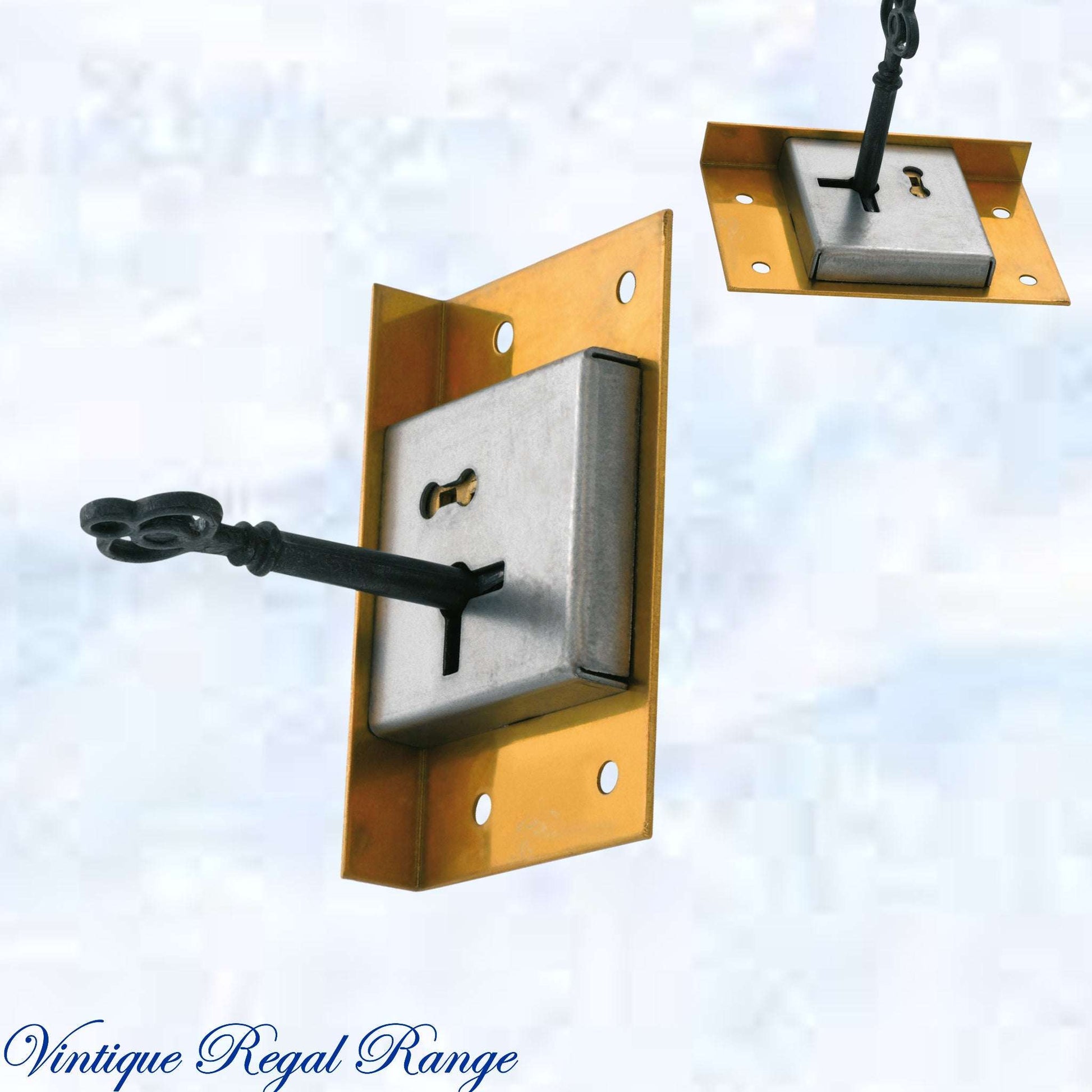 Antique polished brass Drawer Lock & Key 76W x 48mmH