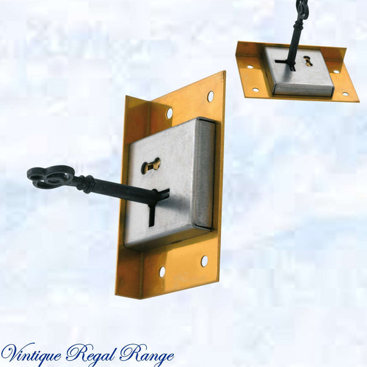 Antique polished brass Drawer Lock & Key 76W x 48mmH