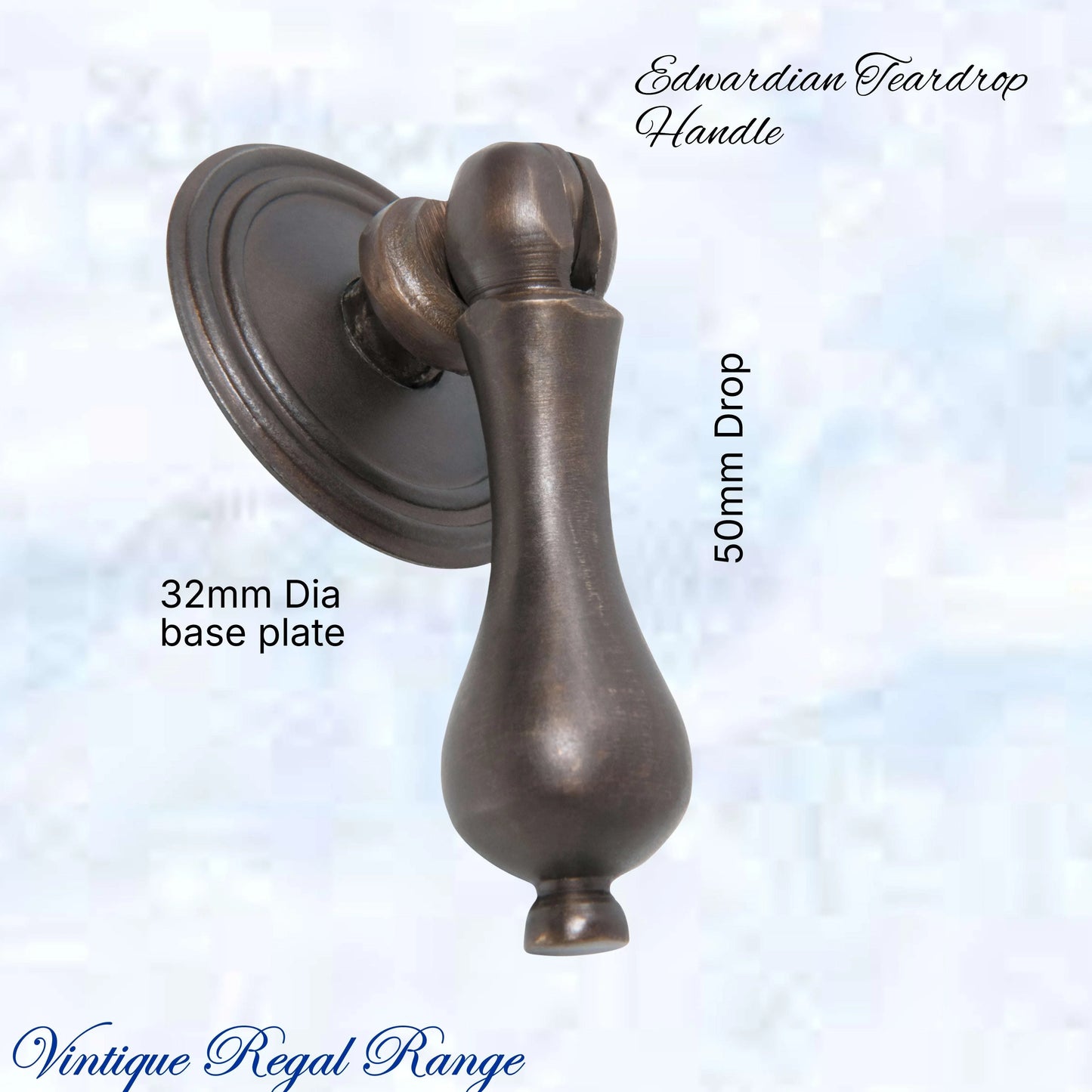 Edwardian Teardrop Antiqued Brass Cabinet / Drawer Handle (50mm teardrop) - Vintique Concepts