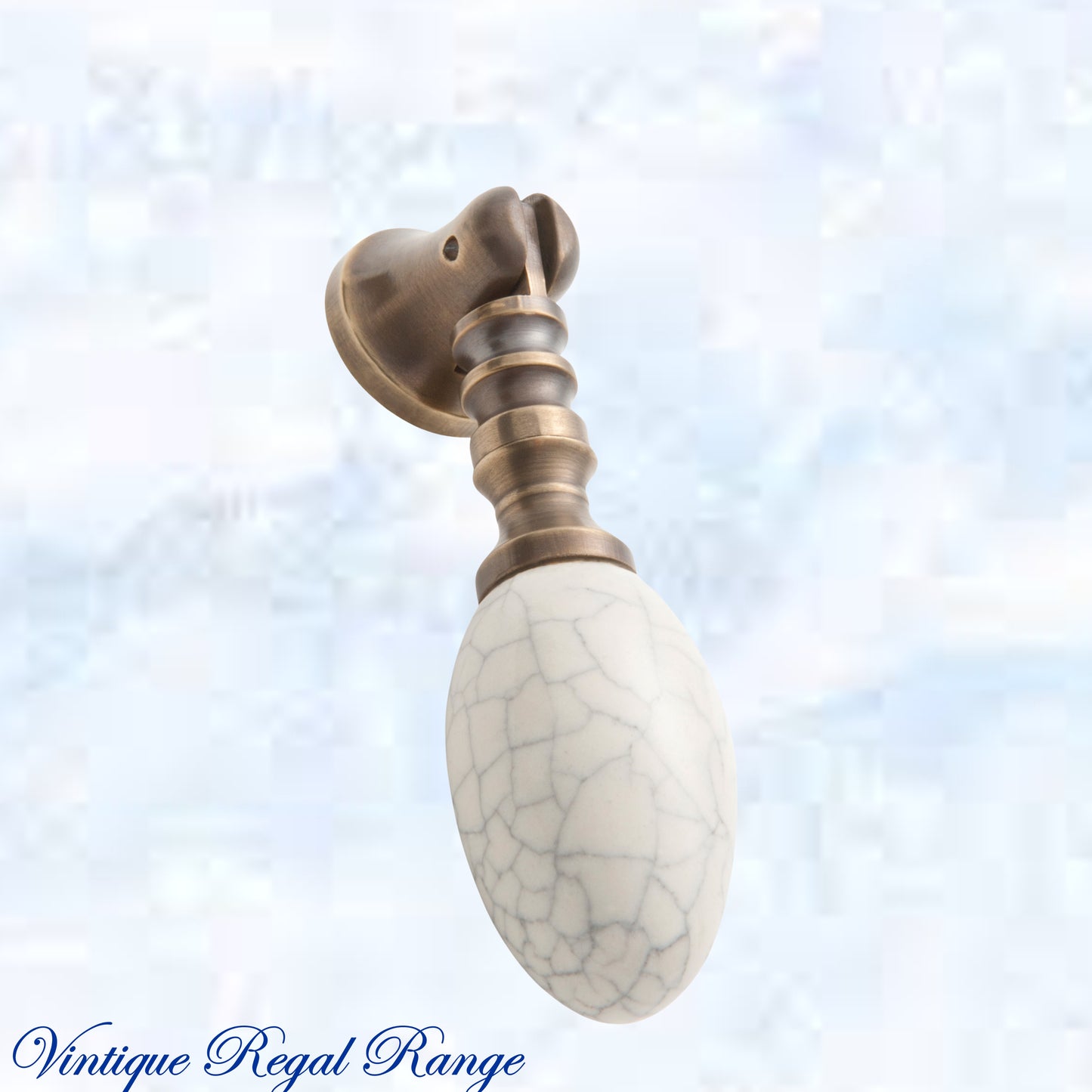 Edwardian Teardrop Porcelain- Antiqued Brass Cabinet / Drawer Handle (65mm teardrop)