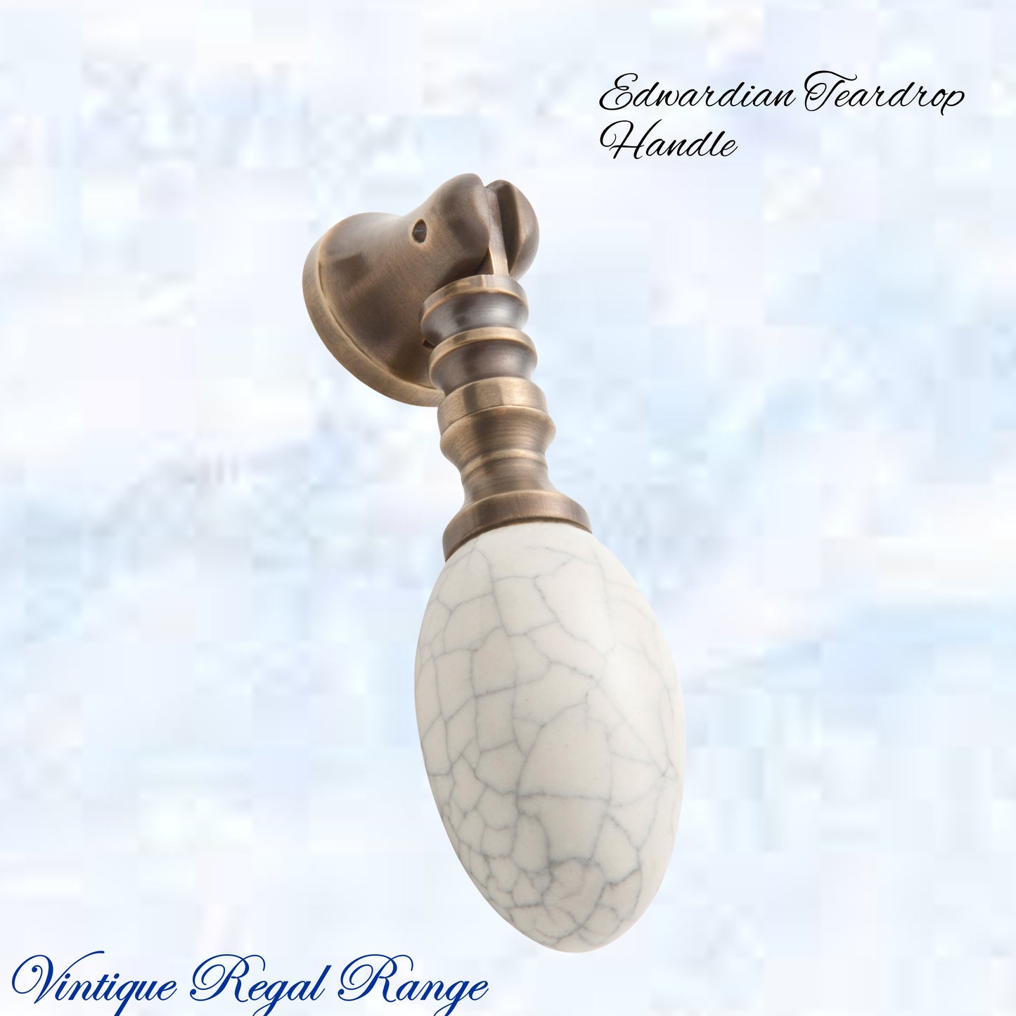 Edwardian Teardrop Porcelain- Antiqued Brass Cabinet / Drawer Handle (65mm teardrop)