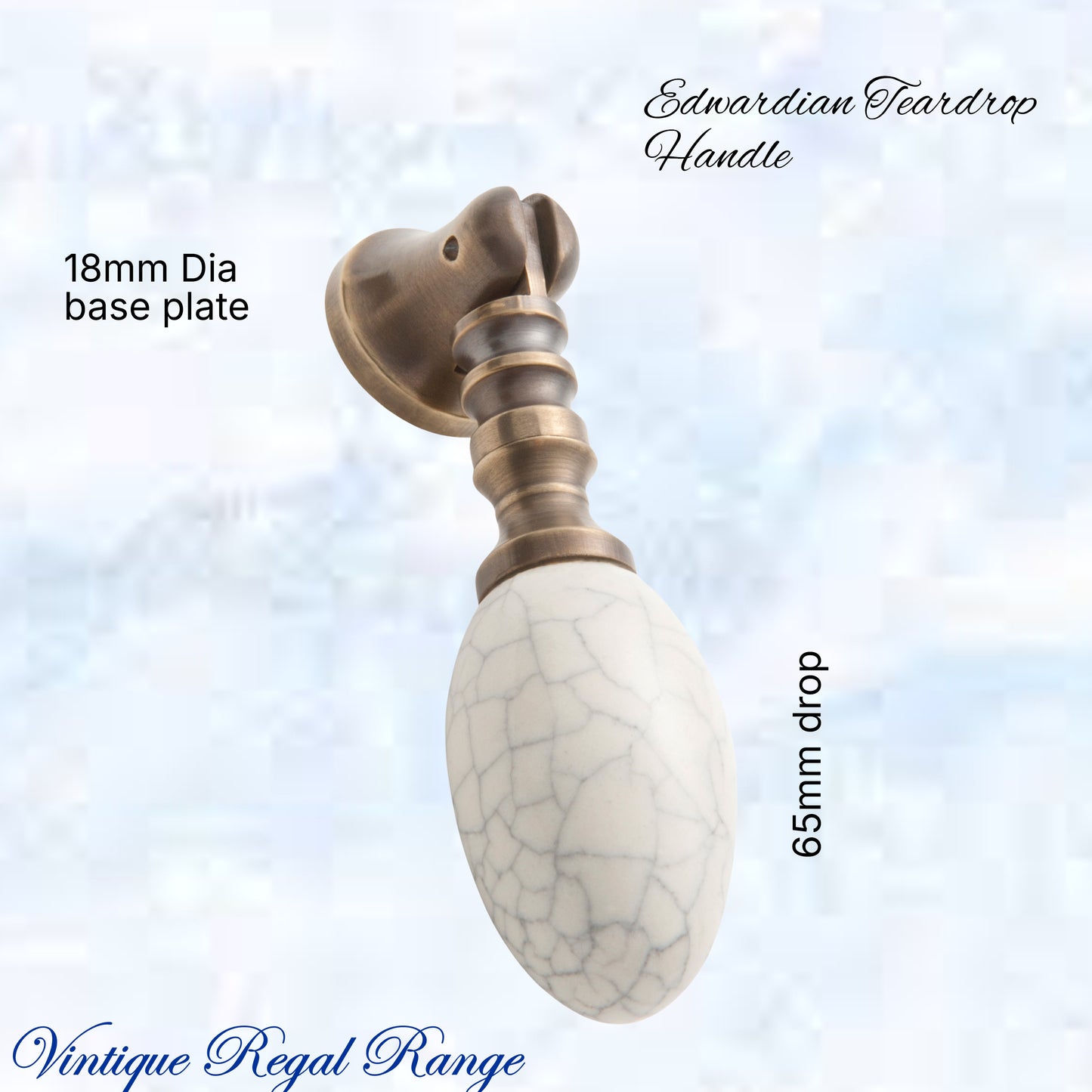 Edwardian Teardrop Porcelain- Antiqued Brass Cabinet / Drawer Handle (65mm teardrop)