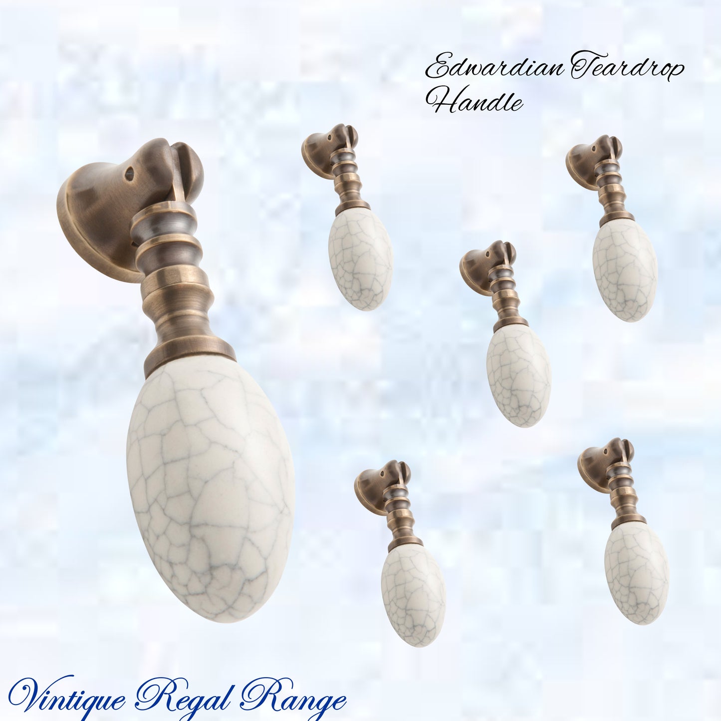 Edwardian Teardrop Porcelain- Antiqued Brass Cabinet / Drawer Handle (65mm teardrop)