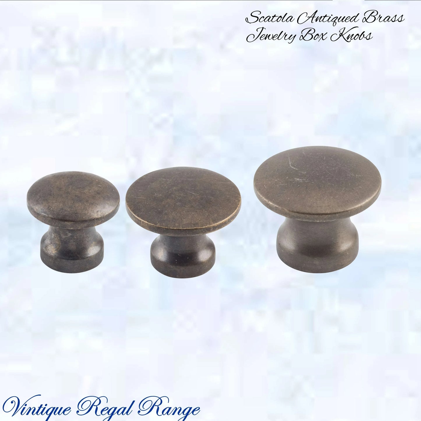 "Scatola" jewelery box premium Antiqued brass Knobs (3 sizes) - Vintique Concepts