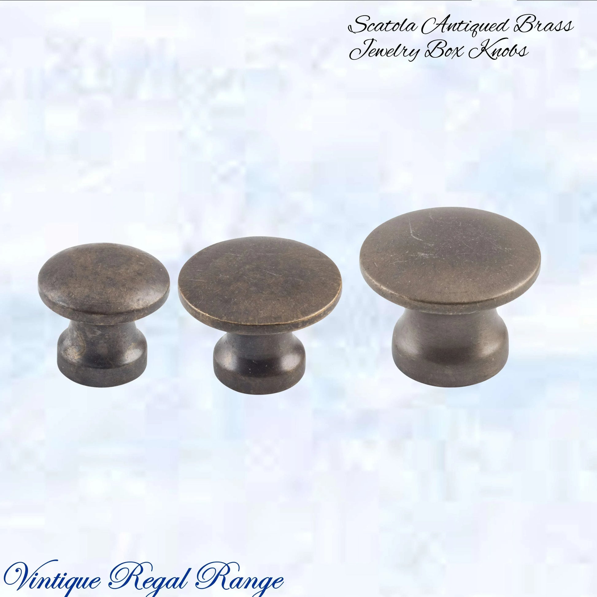 "Scatola" jewelery box premium Antiqued brass Knobs (3 sizes) - Vintique Concepts