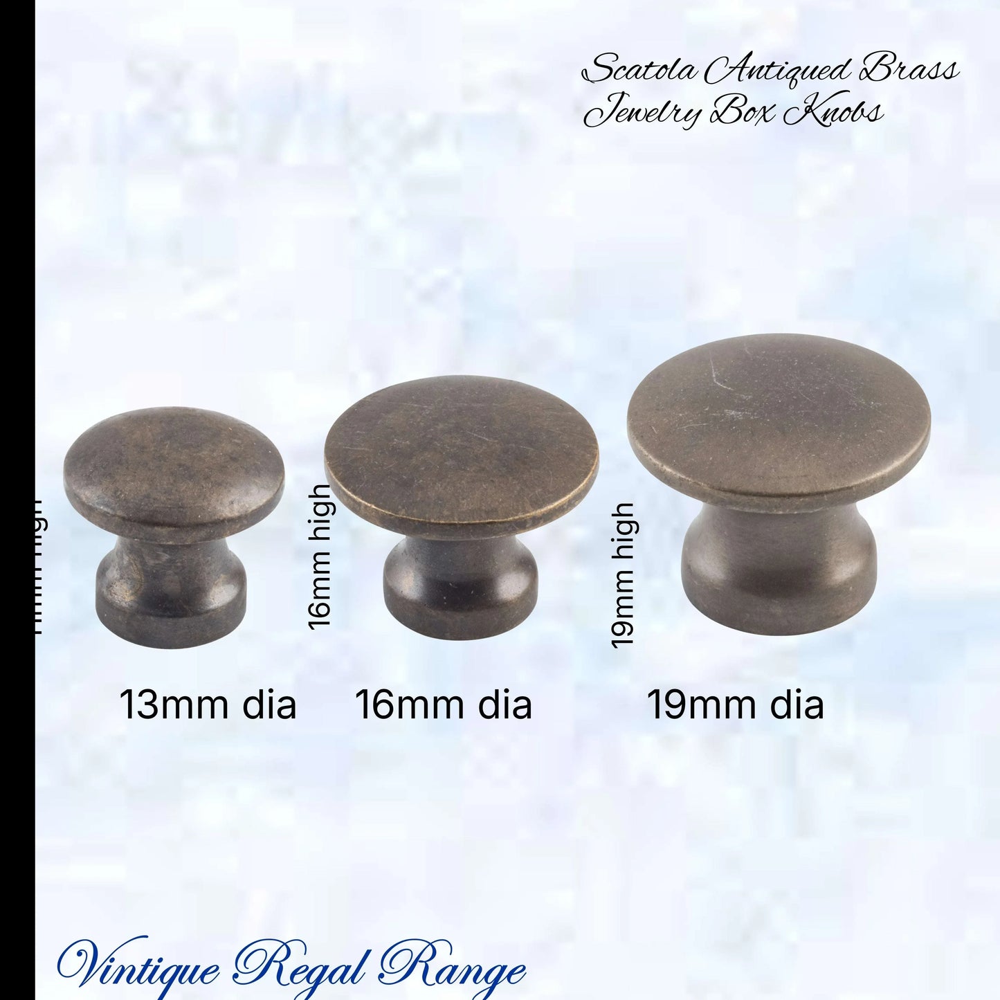 "Scatola" jewelery box premium Antiqued brass Knobs (3 sizes) - Vintique Concepts