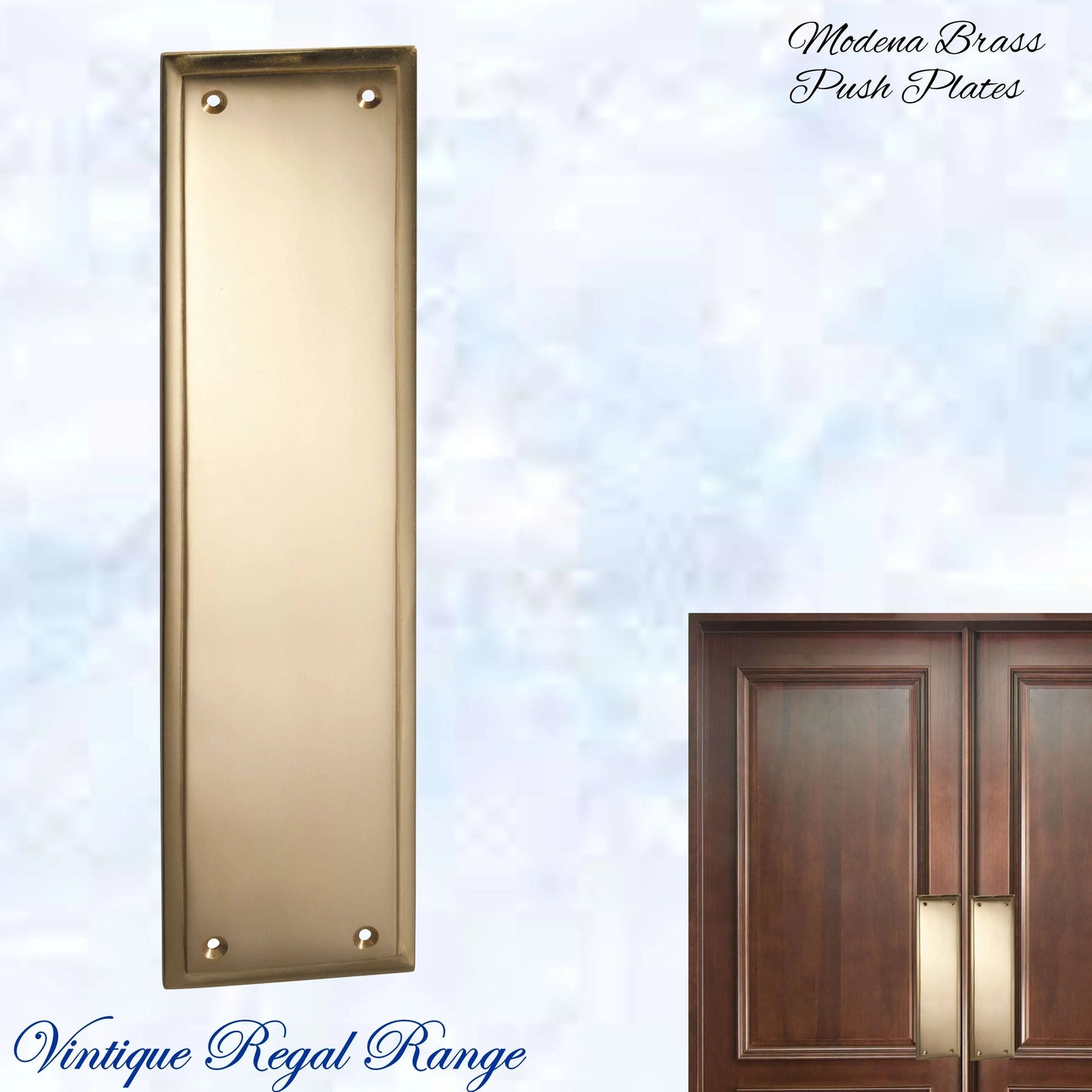 Polished Brass MODENA Polished brass Push Plate 300mm x 75mm - Vintique Concepts