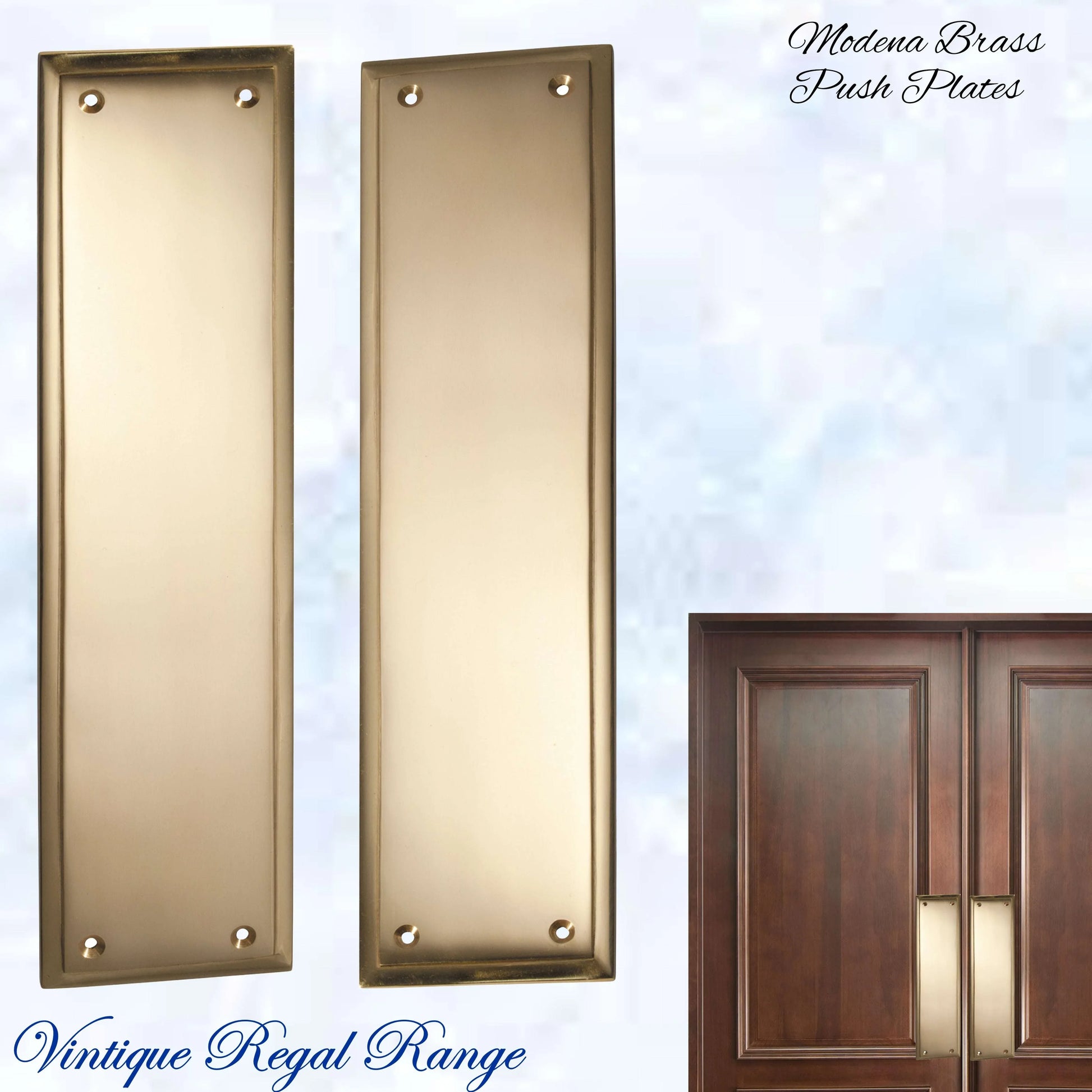 Polished Brass MODENA Polished brass Push Plate 300mm x 75mm - Vintique Concepts