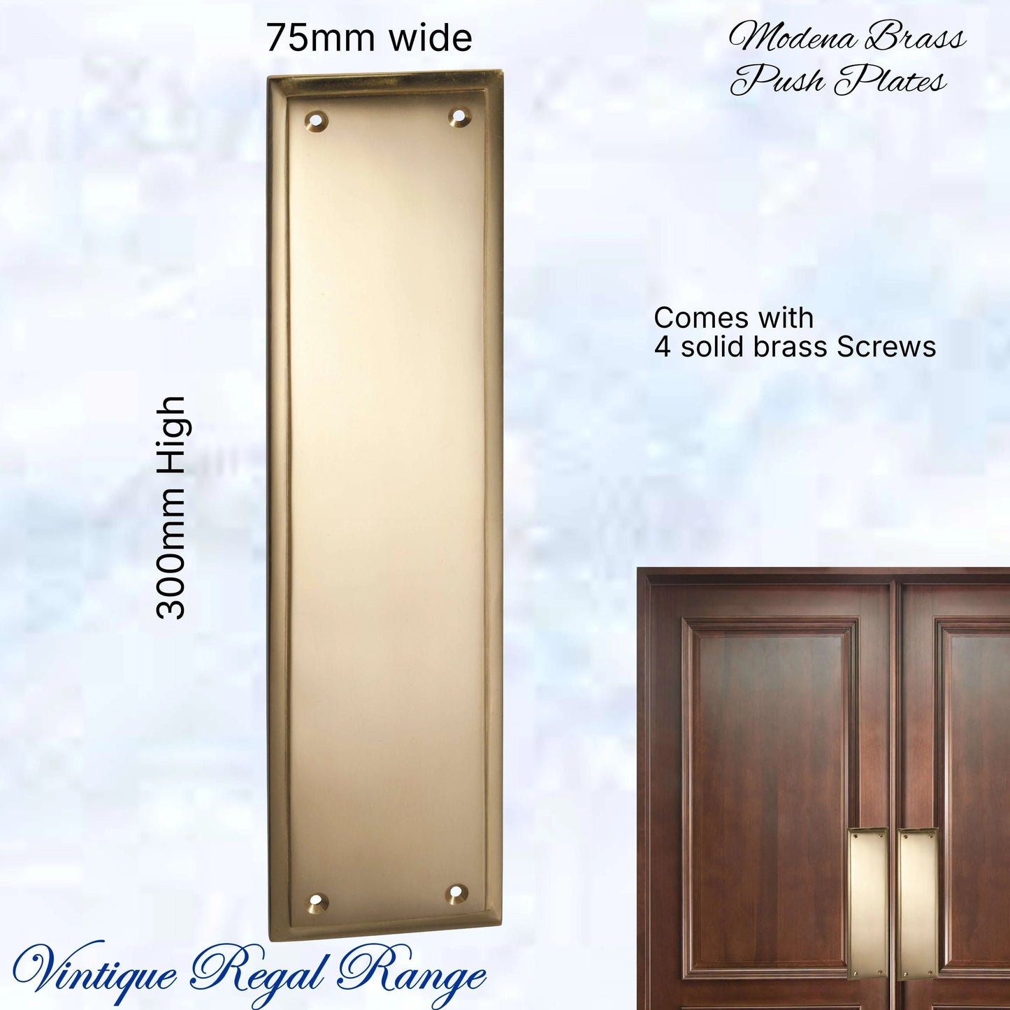 Polished Brass MODENA Polished brass Push Plate 300mm x 75mm - Vintique Concepts