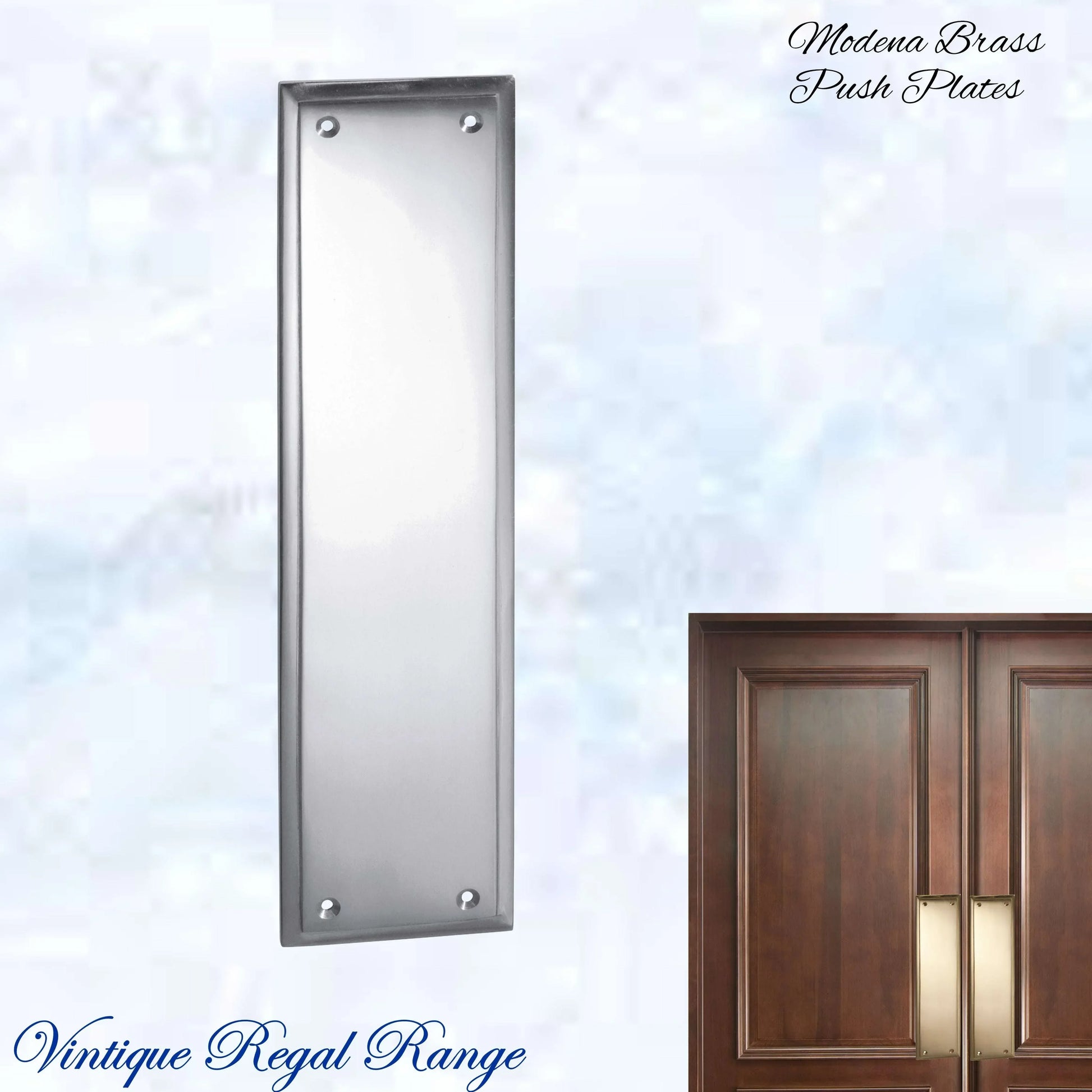 Chrome Plated MODENA Brass Push Plate 300mm x 75mm - Vintique Concepts