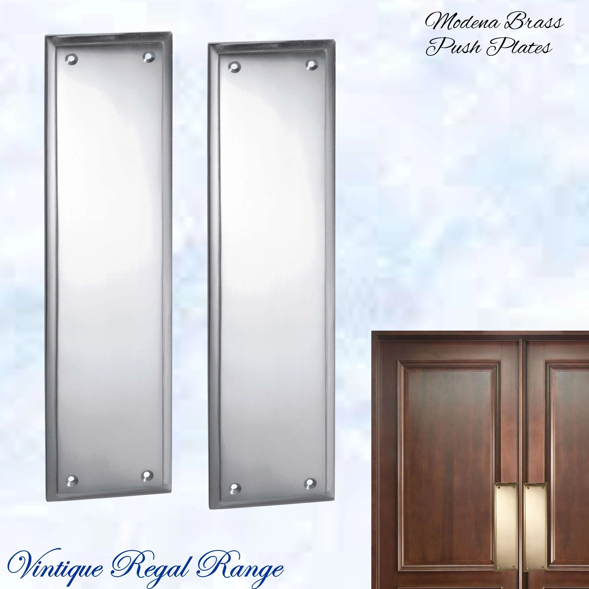 Chrome Plated MODENA Brass Push Plate 300mm x 75mm - Vintique Concepts