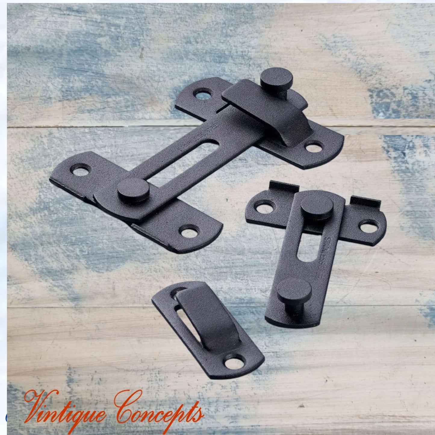 Black "Slide and Drop' Swing latch 70mm x 50mm - Vintique Concepts