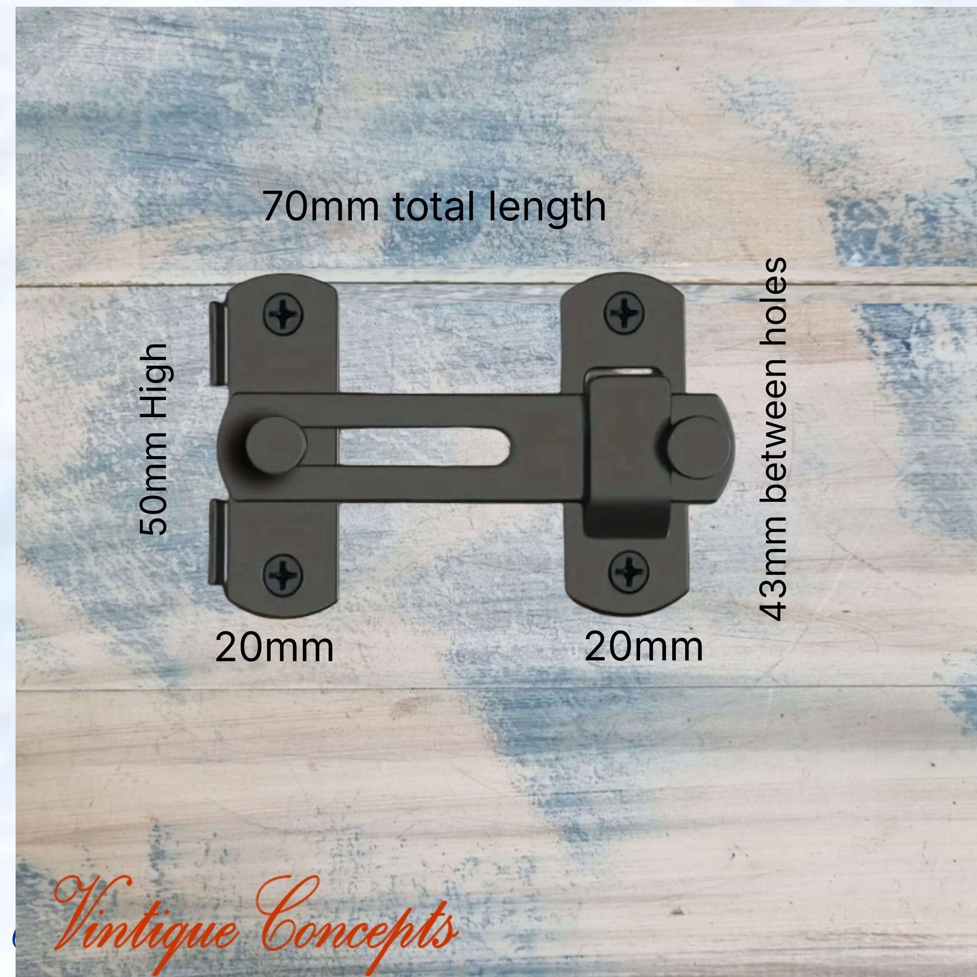 Black "Slide and Drop' Swing latch 70mm x 50mm - Vintique Concepts