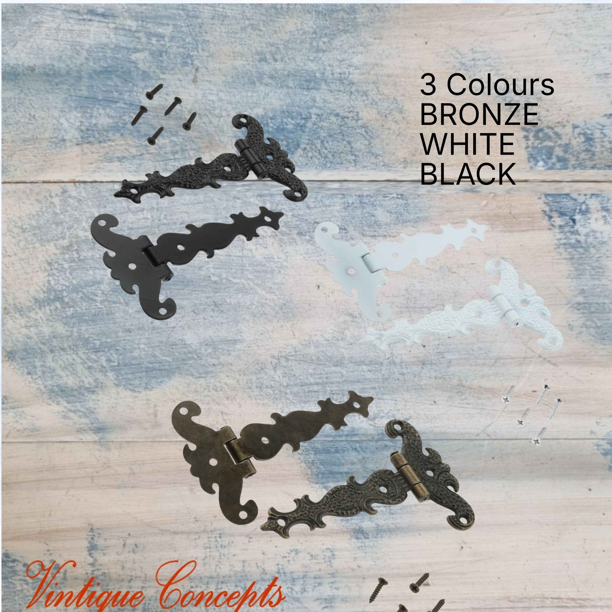 Antique Fancy Cabinet T-Hinge White 114mm x 75mm