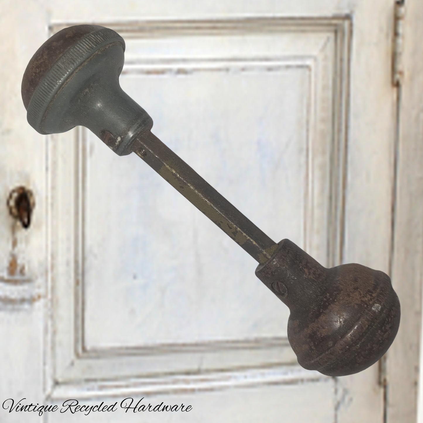 Antique round door handle Knobs (pair) Preloved with spindle