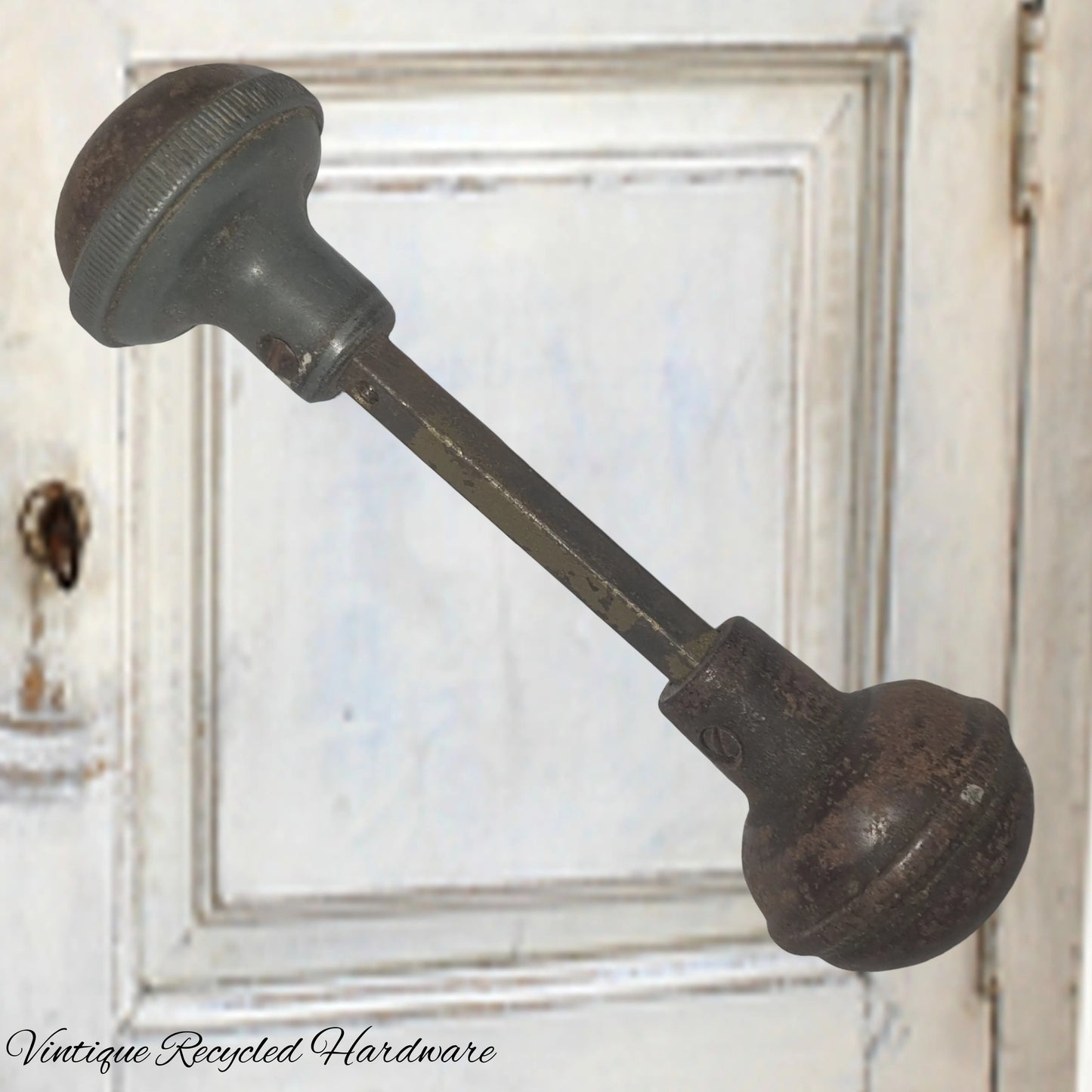 Antique round door handle Brass Knobs (pair) Preloved with spindle