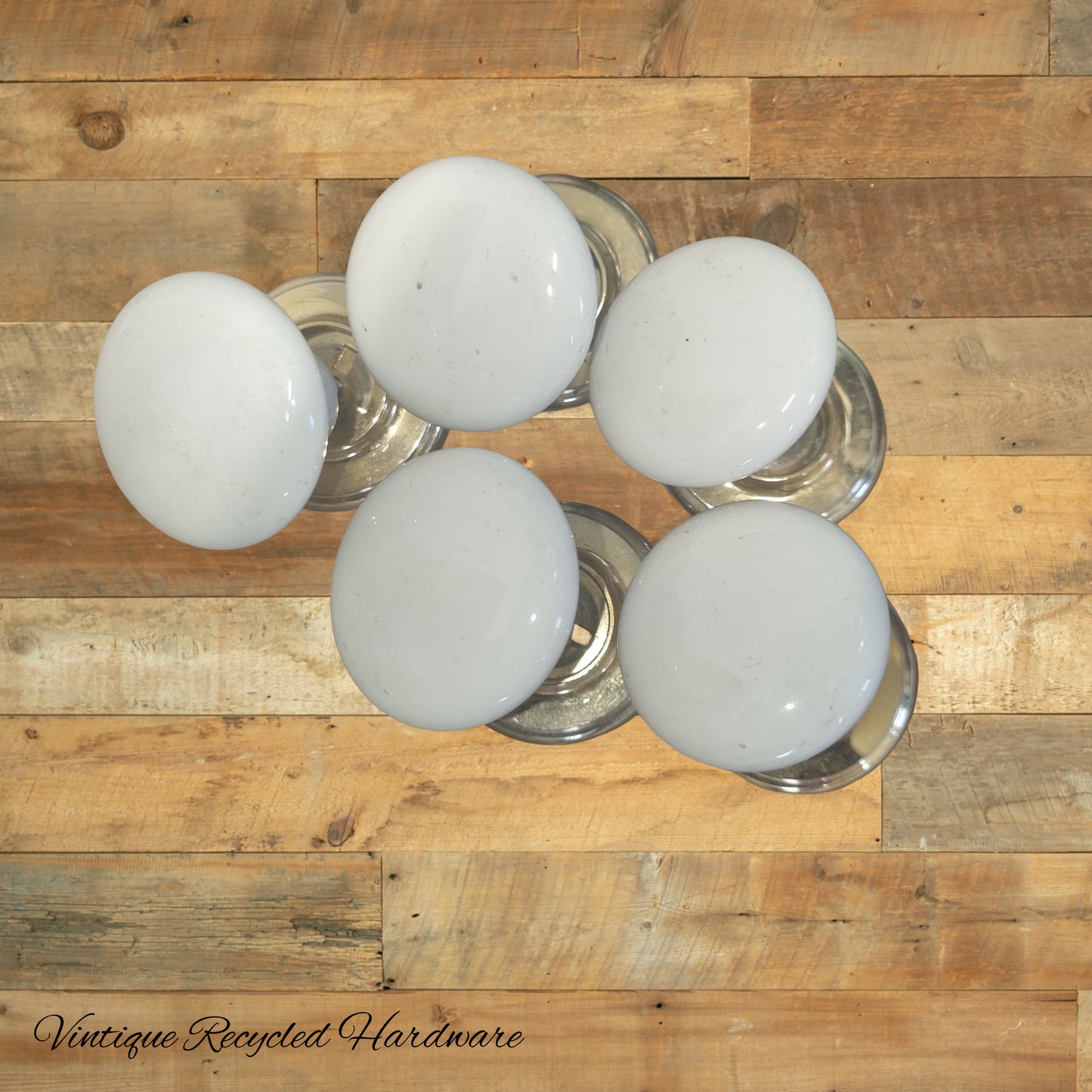 Recycled White Antique ceramic cabinet Knobs with brass bass (lot of 5 pieces) 38mm dia