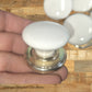 Recycled White Antique ceramic cabinet Knobs with brass bass (lot of 5 pieces) 38mm dia