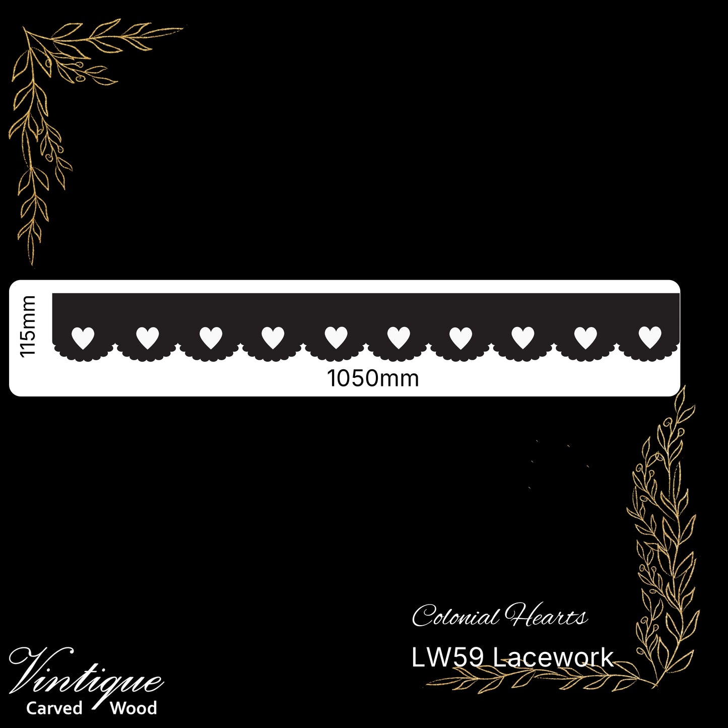 Wooden Lacework Border-Colonial Hearts (LW59) 115mm x 1050mm
