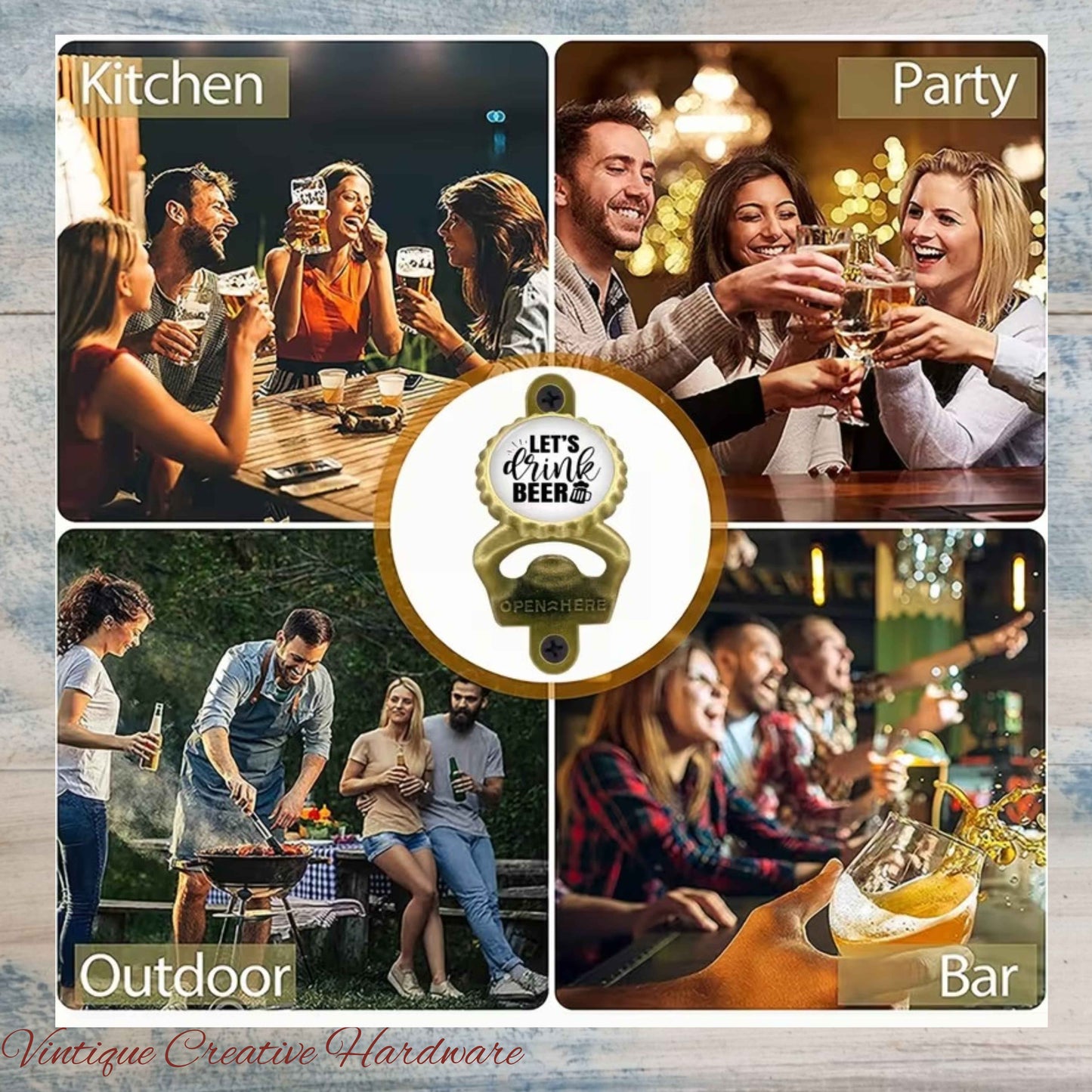 Lets Drink Beer- antique gold HD Wall Mounted Vintage Bottle opener for beer bottles