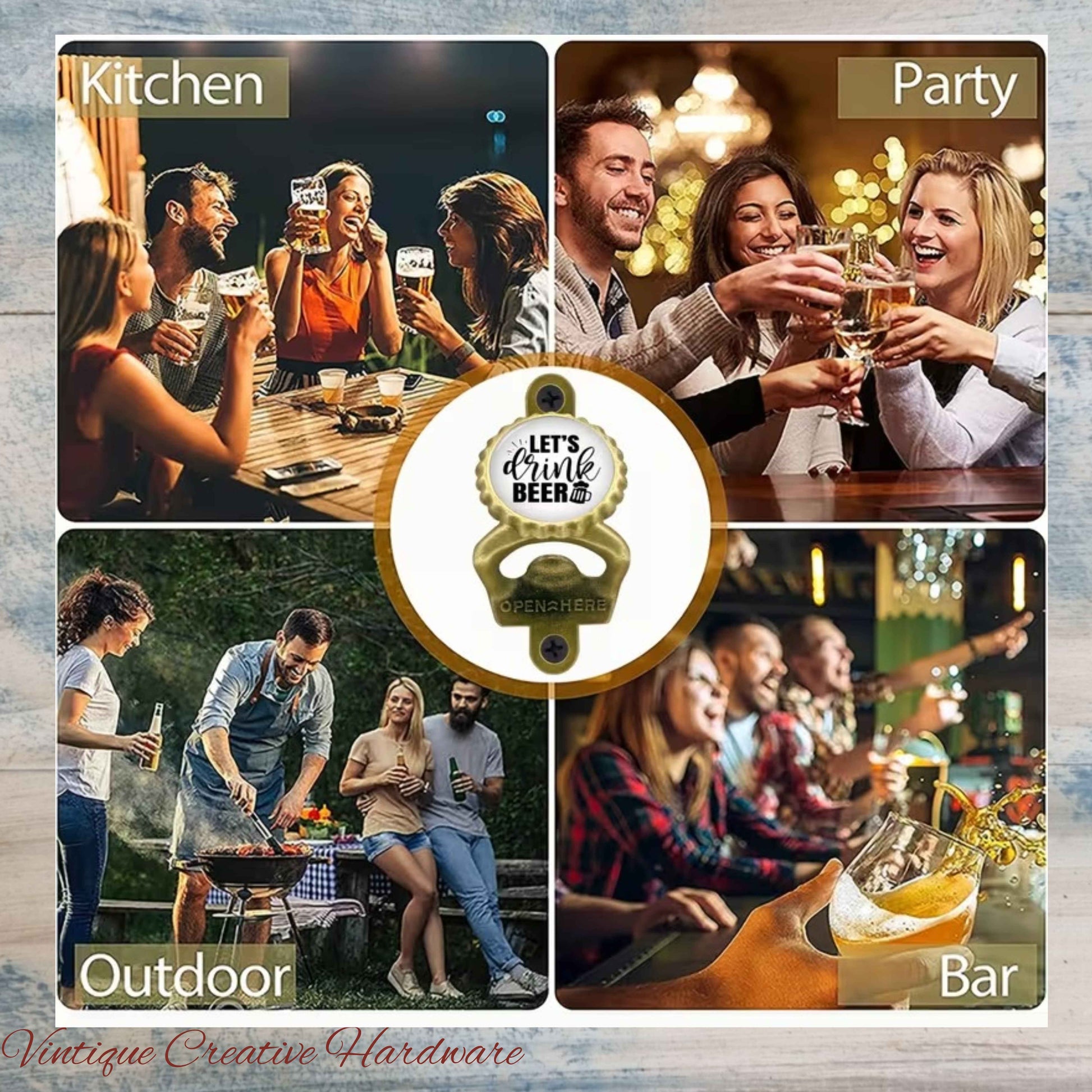 Lets Drink Beer- antique gold HD Wall Mounted Vintage Bottle opener for beer bottles