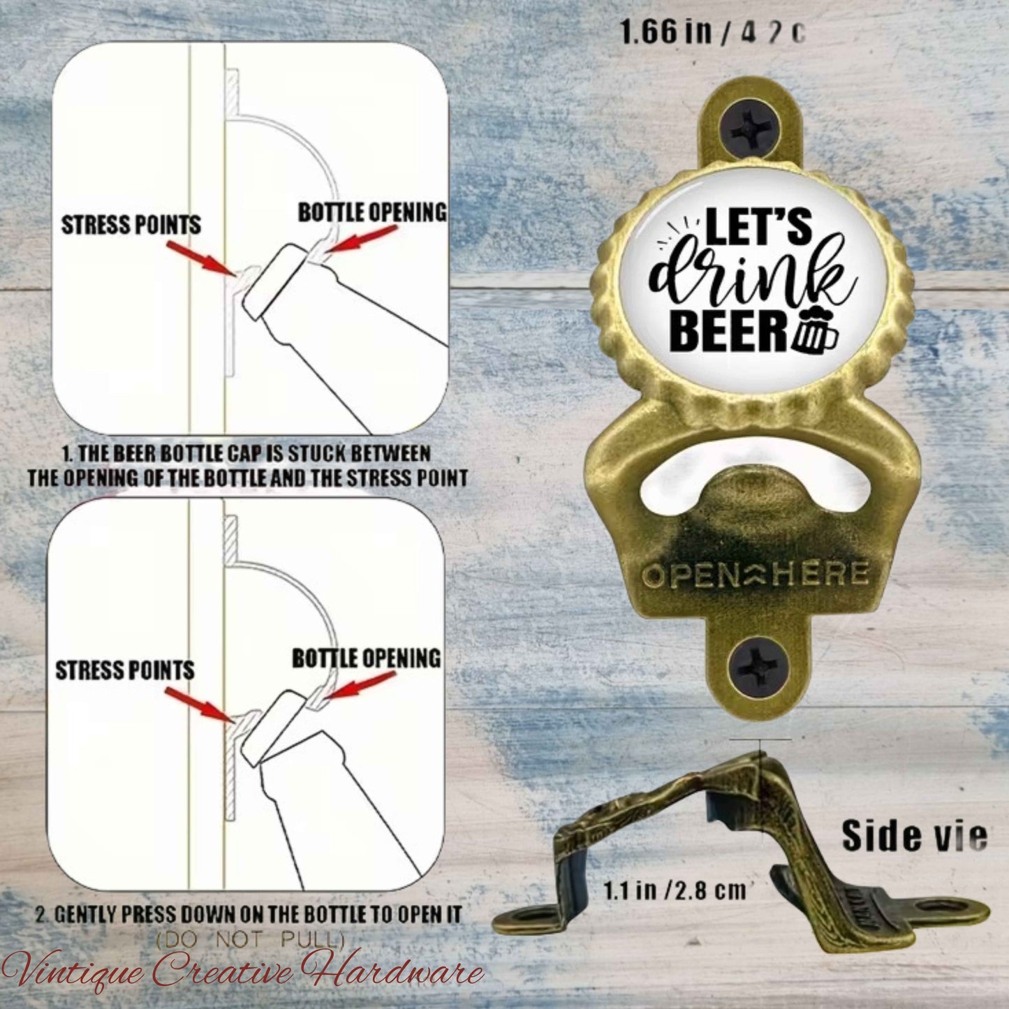 Lets Drink Beer- antique gold HD Wall Mounted Vintage Bottle opener for beer bottles