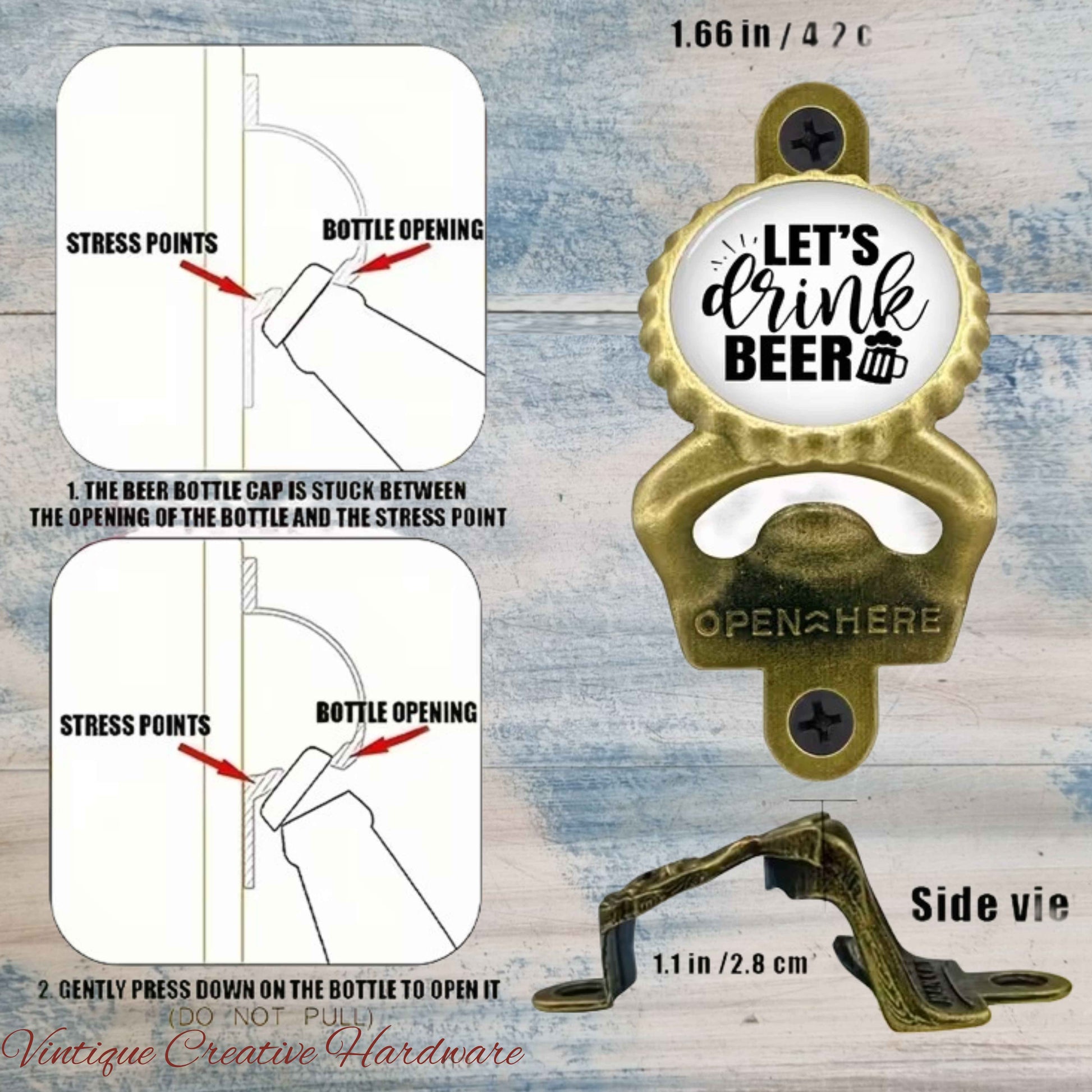 Lets Drink Beer- antique gold HD Wall Mounted Vintage Bottle opener for beer bottles