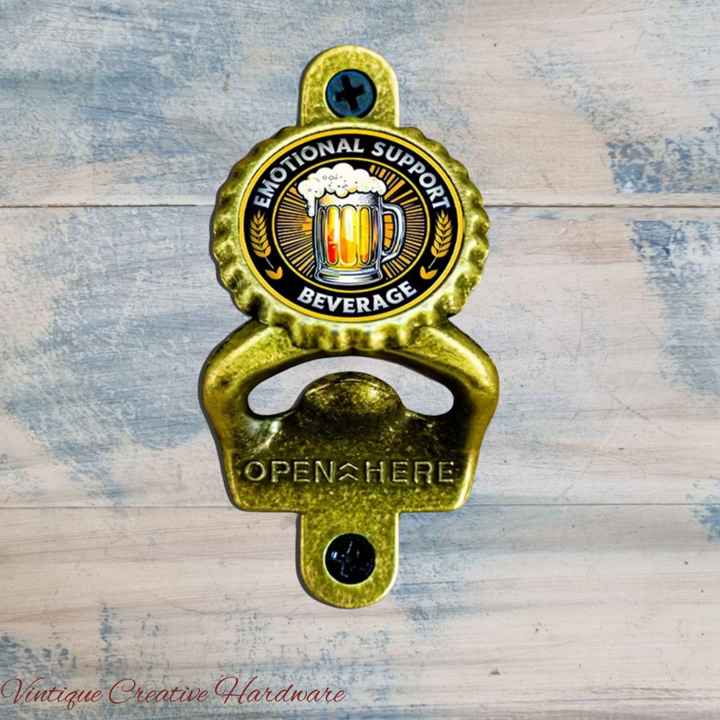 Emotional support- antique gold HD Wall Mounted Vintage Bottle opener for beer bottles