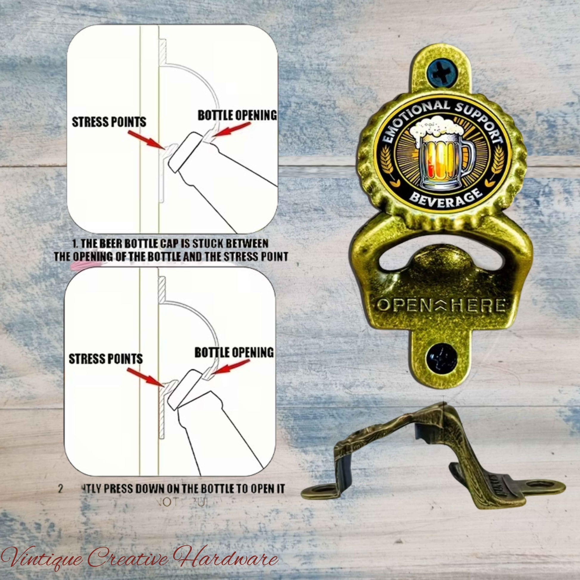 Emotional support- antique gold HD Wall Mounted Vintage Bottle opener for beer bottles