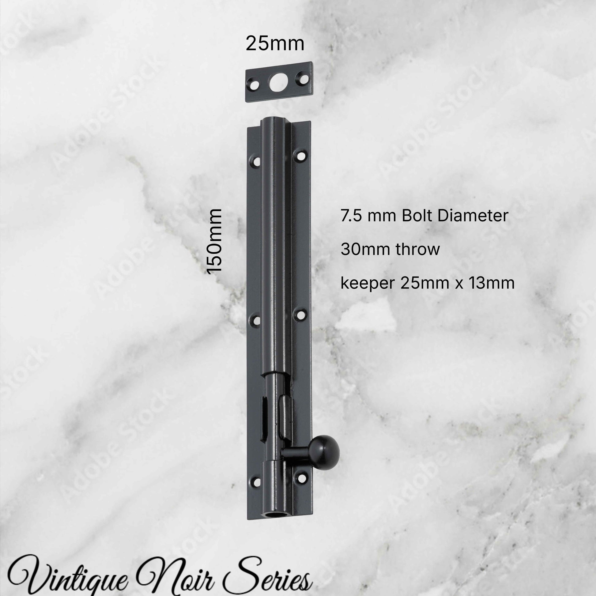 Long Throw sliding Barrel Bolt Matt Black -150x25