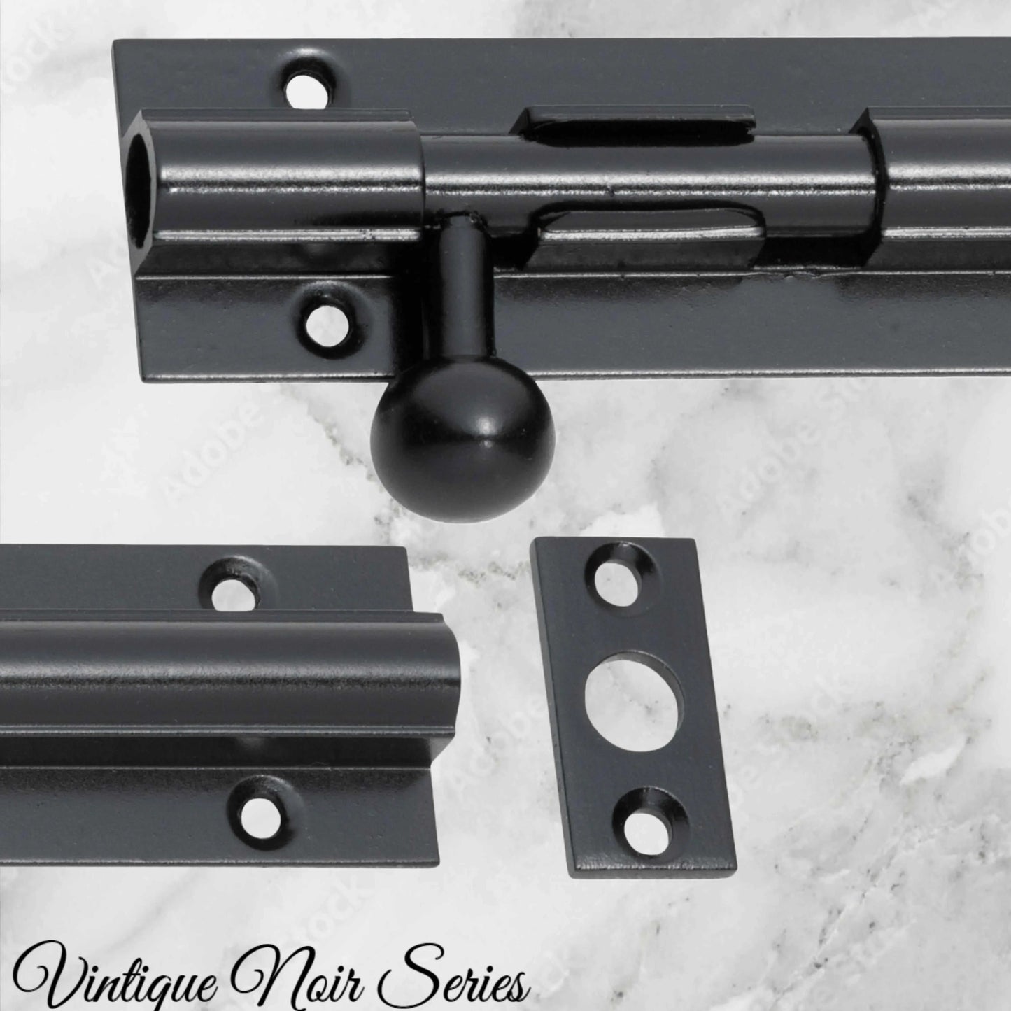 Long Throw sliding Barrel Bolt Matt Black -150x25 - Vintique Concepts