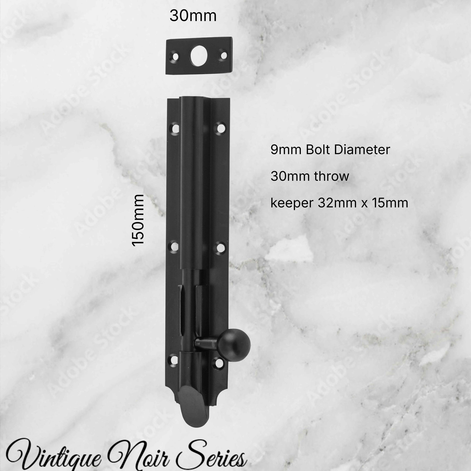 Georgian long Throw HD sliding Barrel Bolt Matt Black -150x32mm