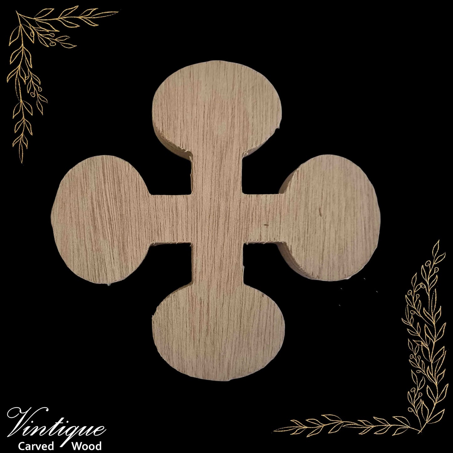 Carved wooden Clover shape Plinth or base 128mm dia - Vintique Concepts